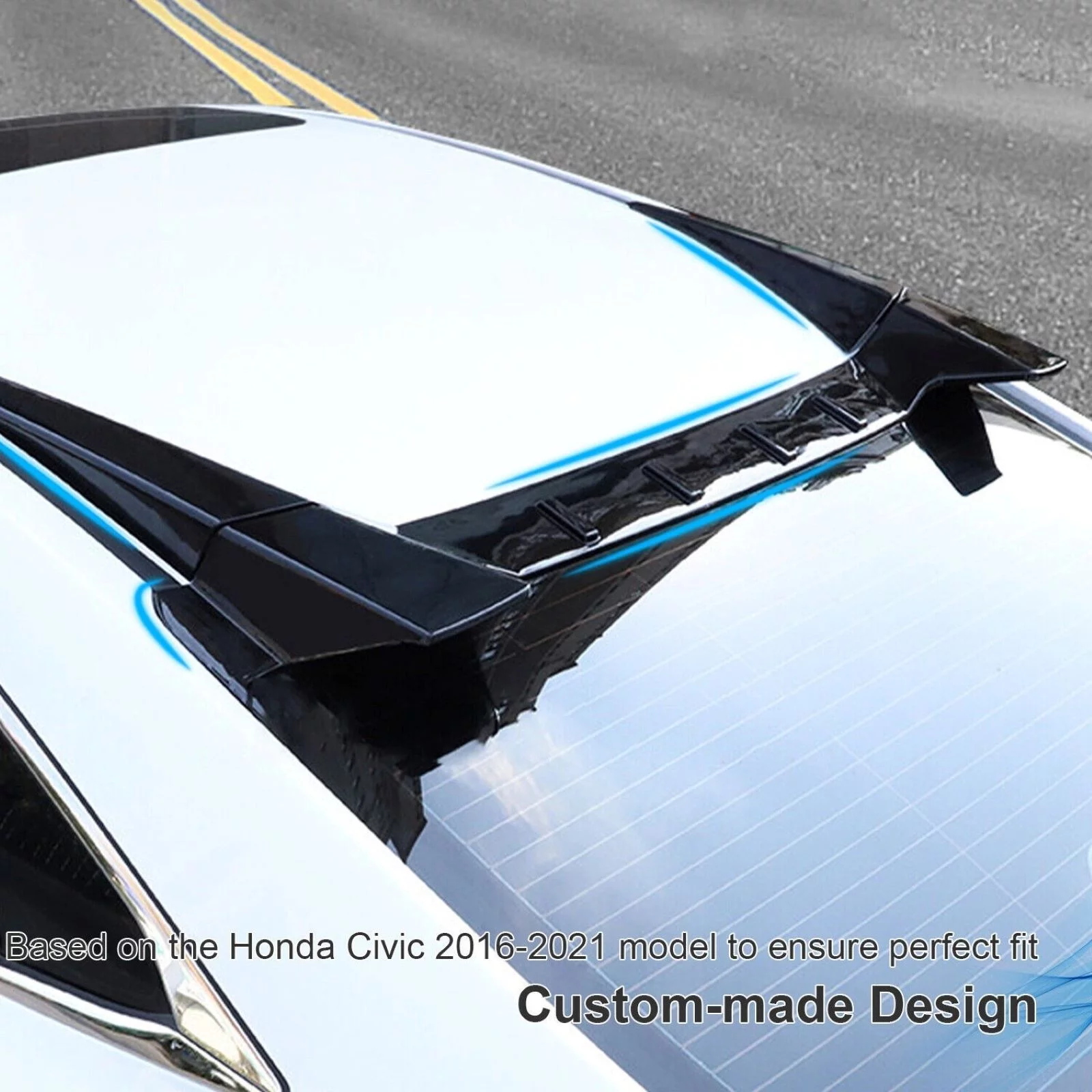 Rear Window Roof Spoiler Fit for Honda Civic 4 Door Sedan 2016-2021 R Style Glossy Black