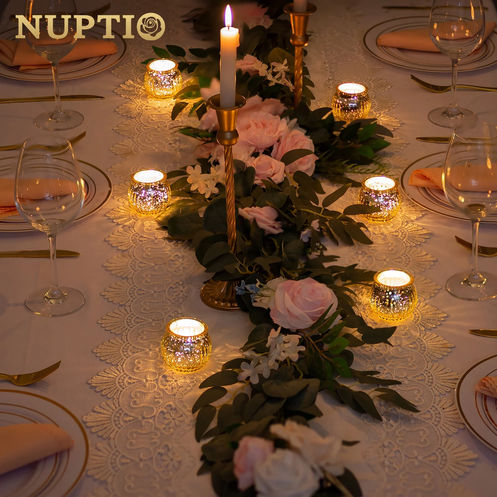 Nuptio Tea Light Candle Holders Set of 12 Gold Glass Pumpkin Tealight Holder Ribbed Votive Bulk Christmas Thanksgiving Decorations Wedding Party Living Room Table Centrepieces