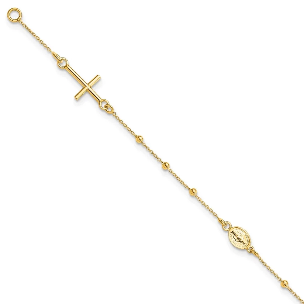 Auriga 14K Yellow Gold Cross Rosary Bracelet 6.5 inch for Women(L- 6.5inch, W- 8mm)