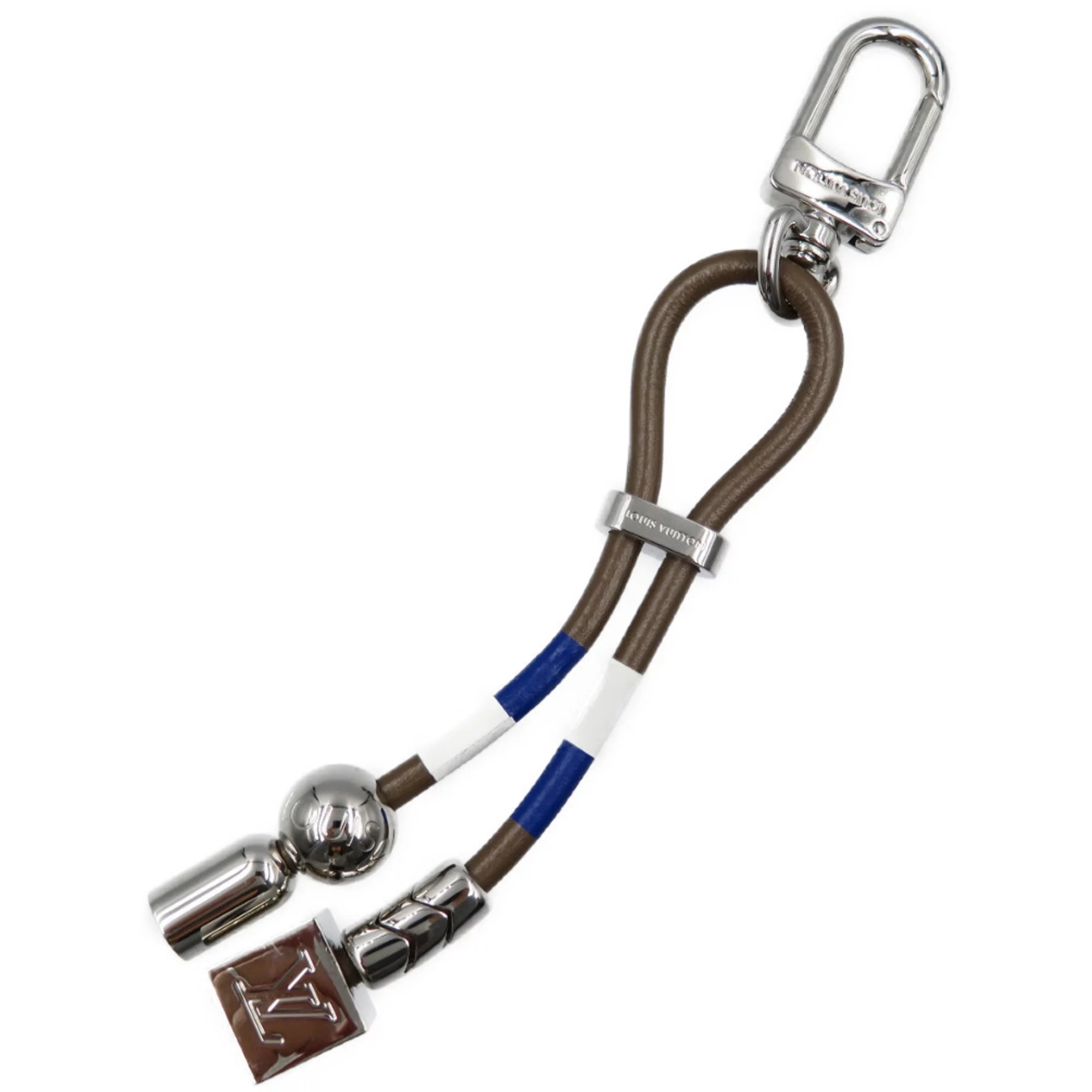 Pre-Owned Louis Vuitton Cottage MP1685 Leather Metal Gray Blue White Charm Keychain (Good)