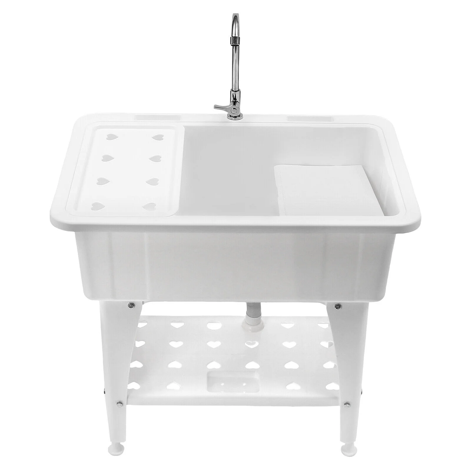 White Utility Sink Laundry Tub Freestanding Sink Wash Station w/ Faucet Home