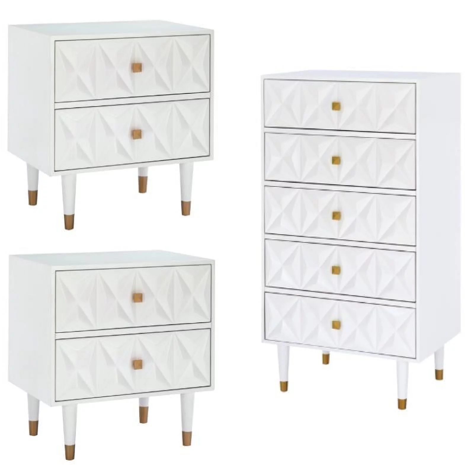 Home Square 3-Piece Set with 2 Nightstands and Dresser Chest in White