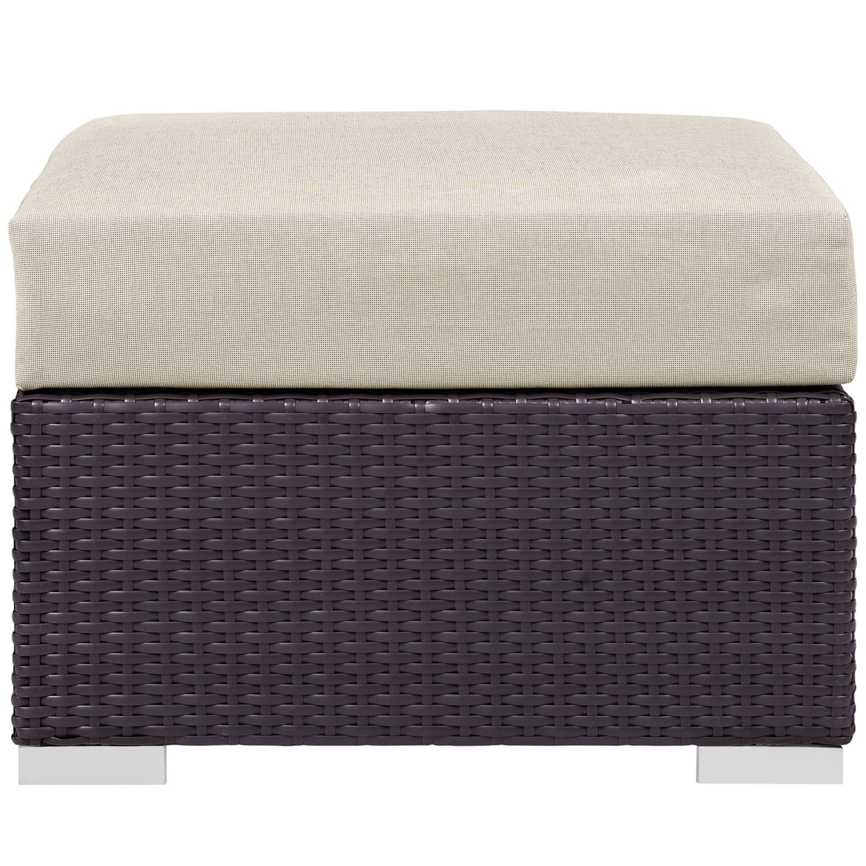 Modway Convene Square Fabric and Rattan Patio Ottoman in Espresso/Beige
