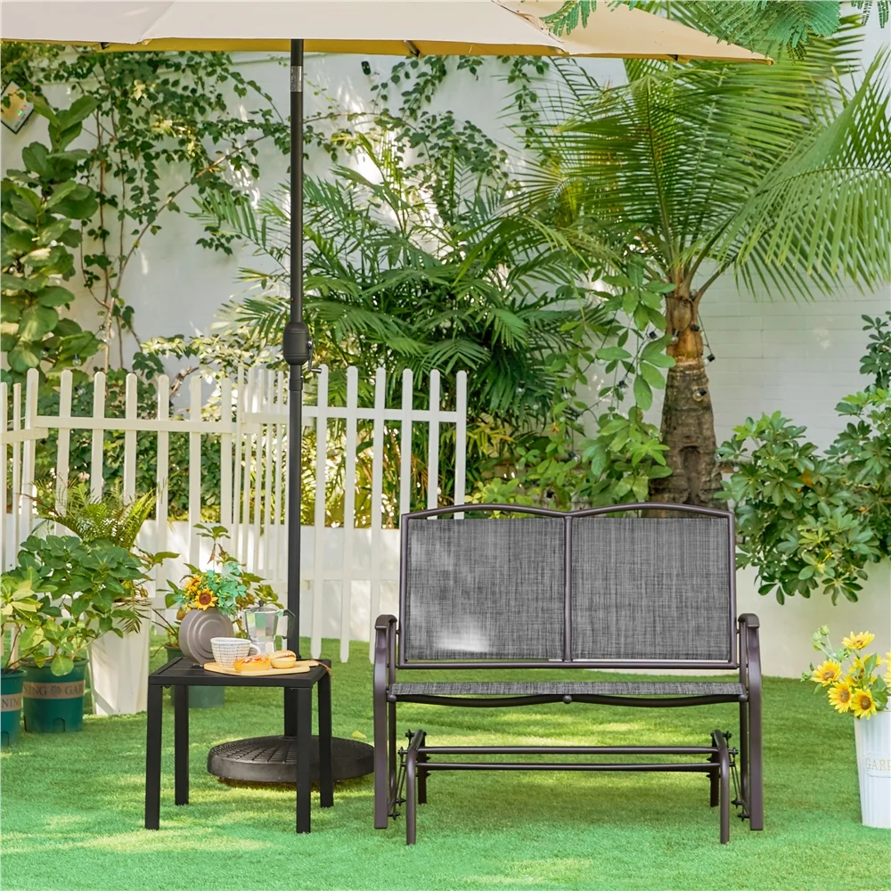 Topeakmart 2-Person Patio Swing Glider Bench Texteline with Steel Frame, Gray