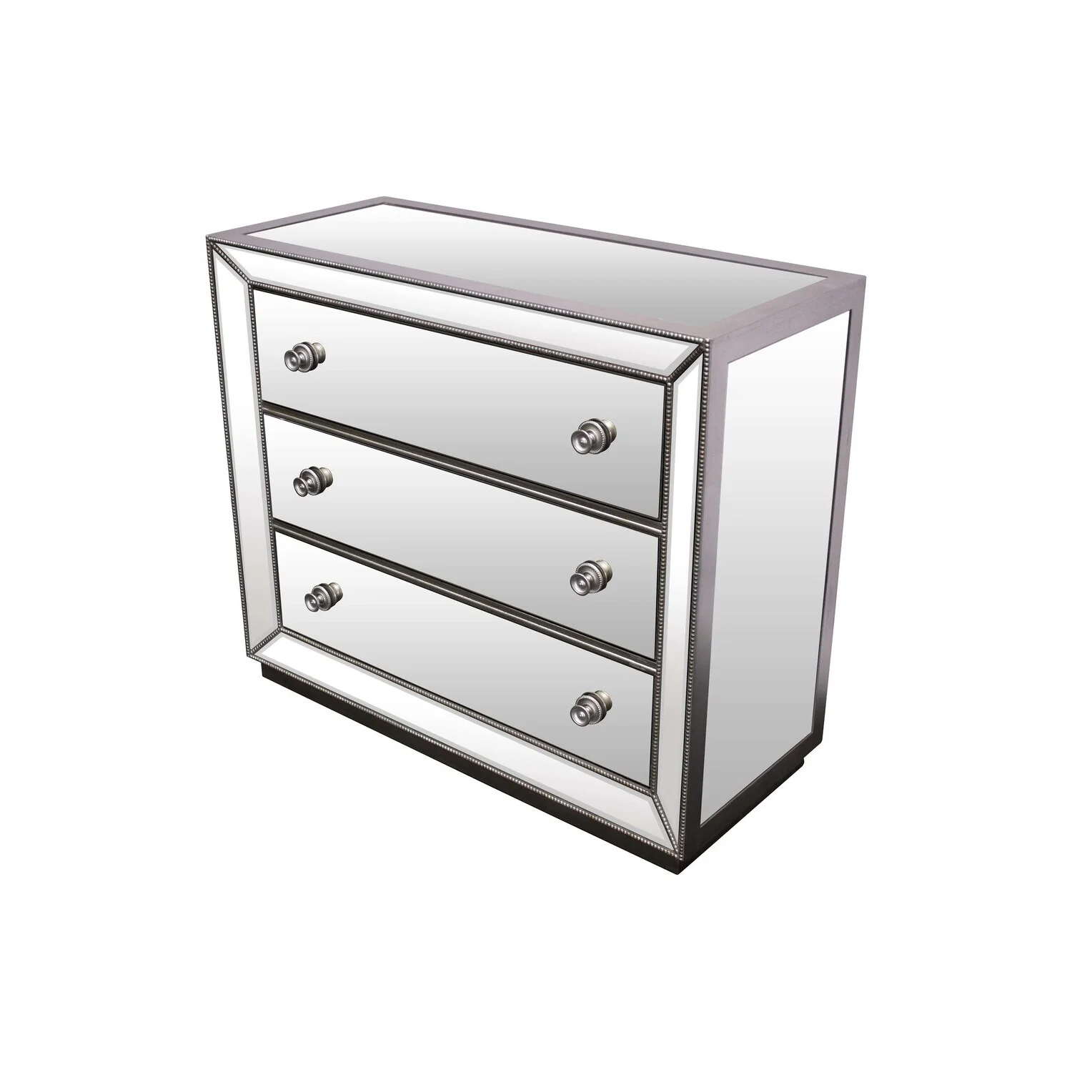 Special Edition Jameson 3-Drawer Solid Wood Chest in Silver With Mirrored Inlays