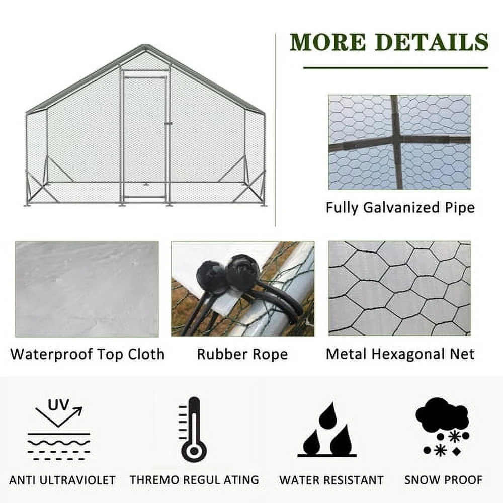 Large Metal Chicken Coop, Walk-in Chicken Run, Galvanized Wire Poultry Chicken Hen Pen Cage, Rabbits Duck Cages with Waterproof and Anti-Ultraviolet Cover for Outside(10' L x 6.6' W x 6.56' H)