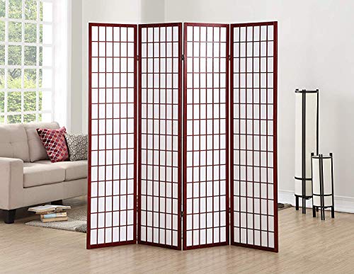GTU Furniture Japanese Style 4 Panels Wood Shoji Room Divider Screen Oriental for Home/Office (Cherry)