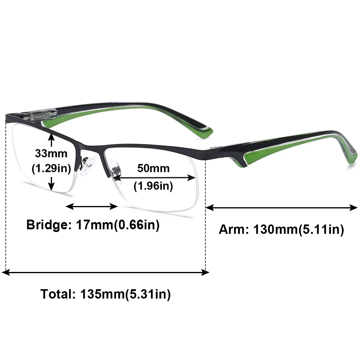MAGIMODAC Metal Readers Rectangle Half Frame Classic Clear Spring Hinges Reading Glasses for Men Women