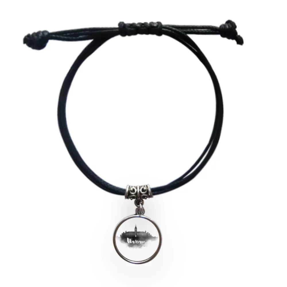 Warsaw Poland Landmark Ink City Bracelet Leather Rope Wristband Black Jewelry