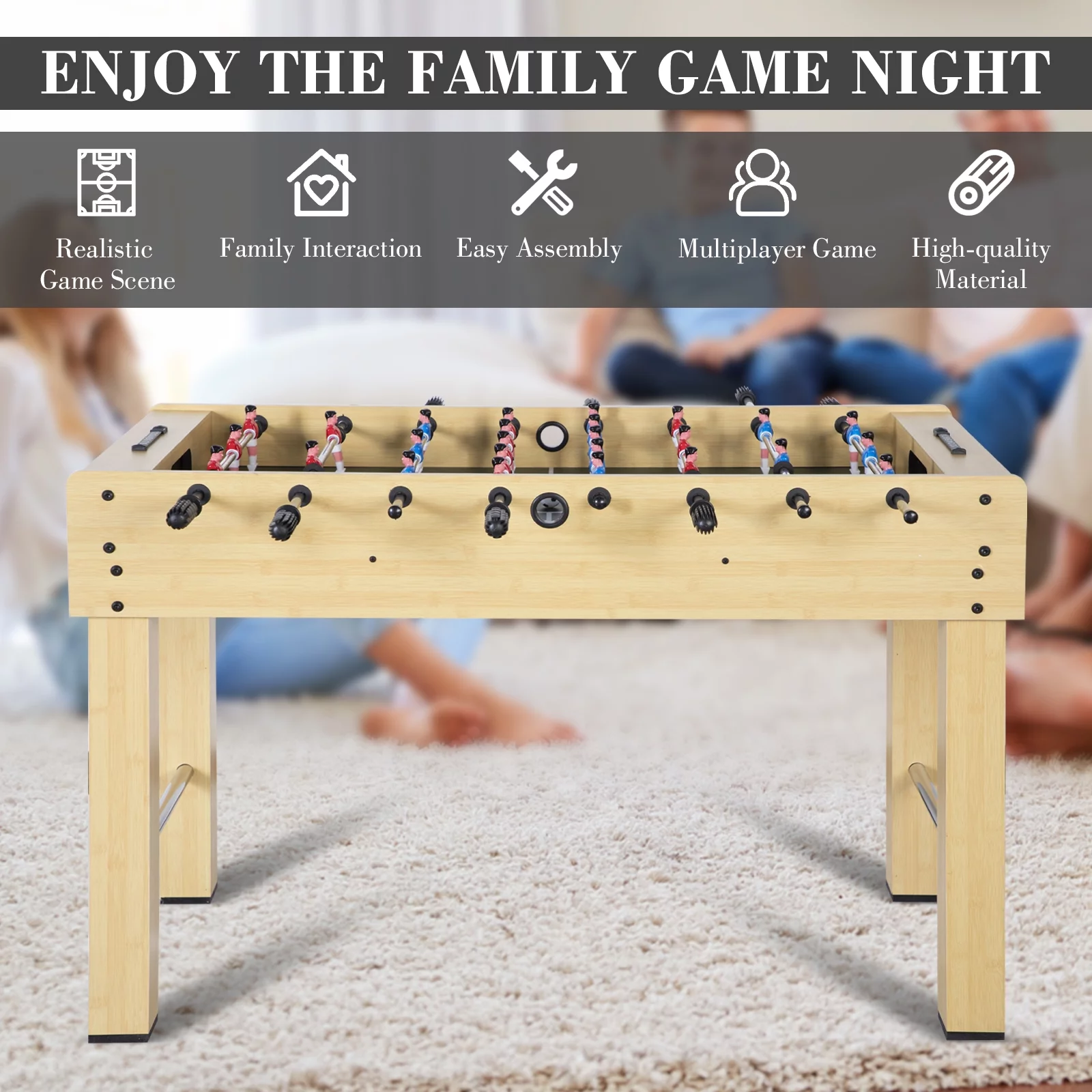 RayChee 48in Foosball Table, Competition Sized Soccer Table for Game Room w/ 2 Balls, 2 Cup Holders (Bamboo Grain)