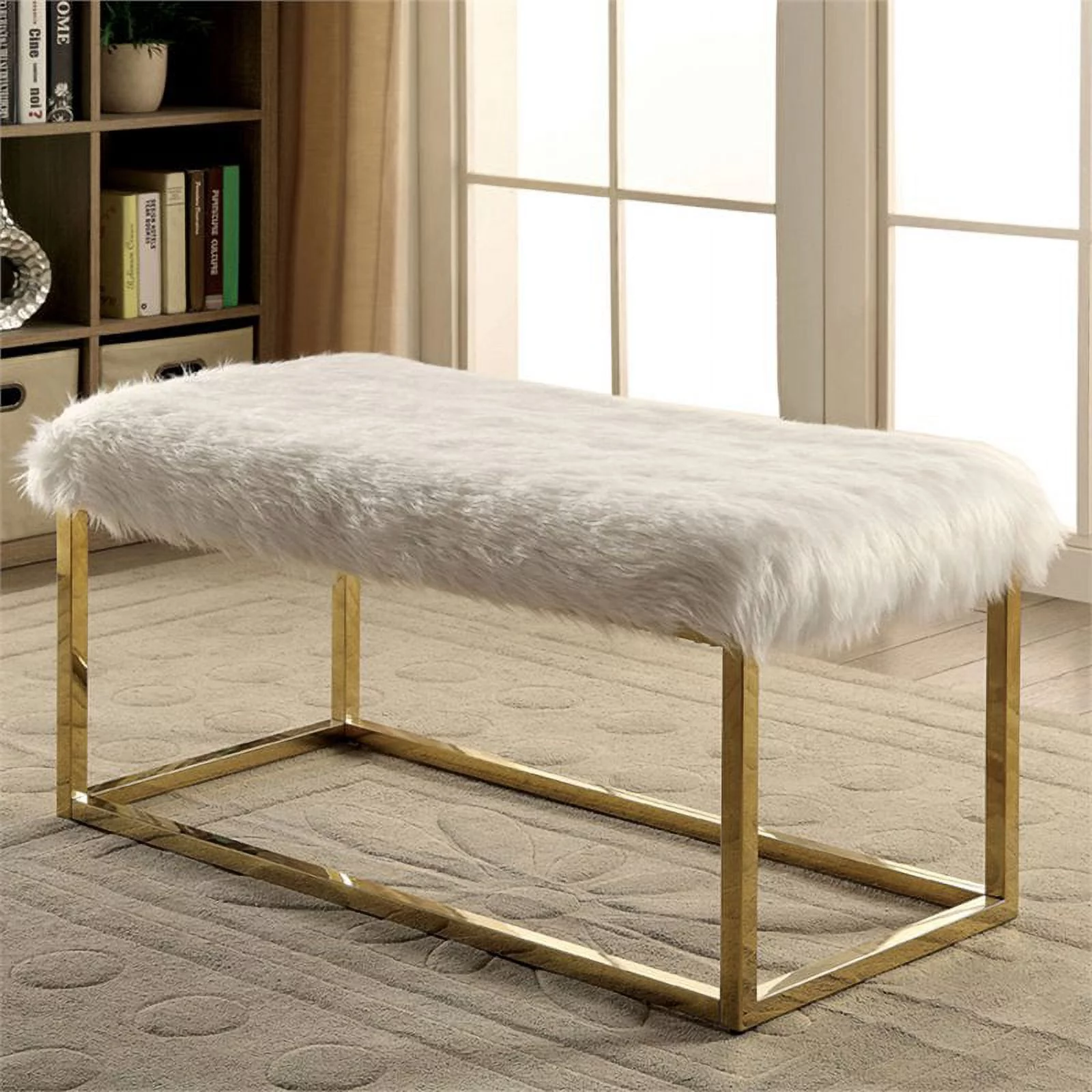 Furniture of America Saxton Contemporary Fabric Padded Long Bench in White