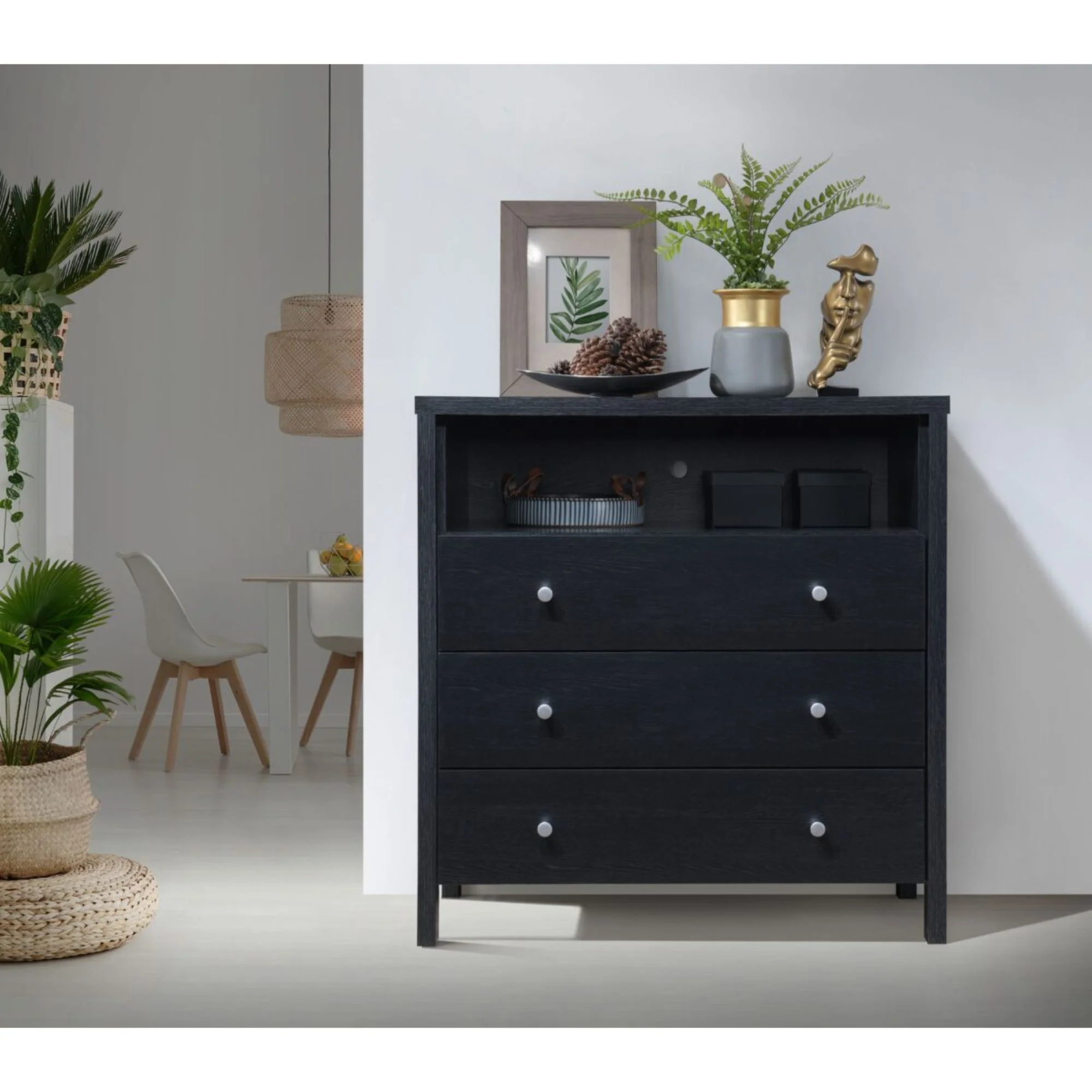 Contemporary Home Living 3-Drawer Dresser with Open Shelf - 37