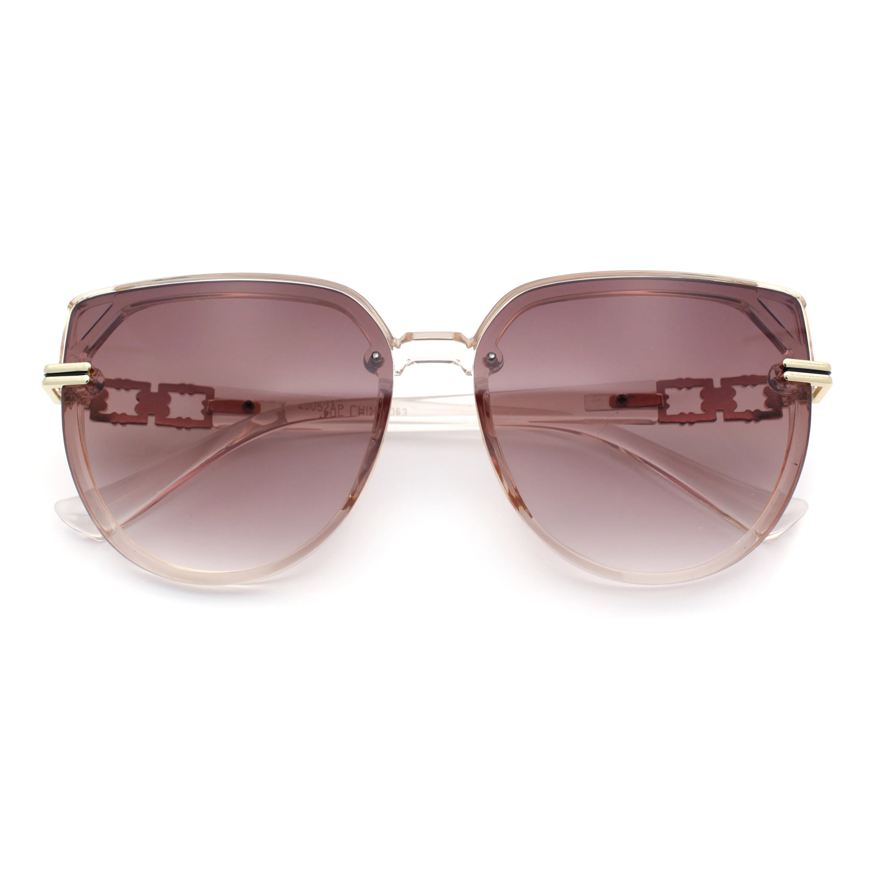 Womens Rich 90s Designer Rimless Large Round Butterfly Plastic Fashion Sunglasses Beige - Brown