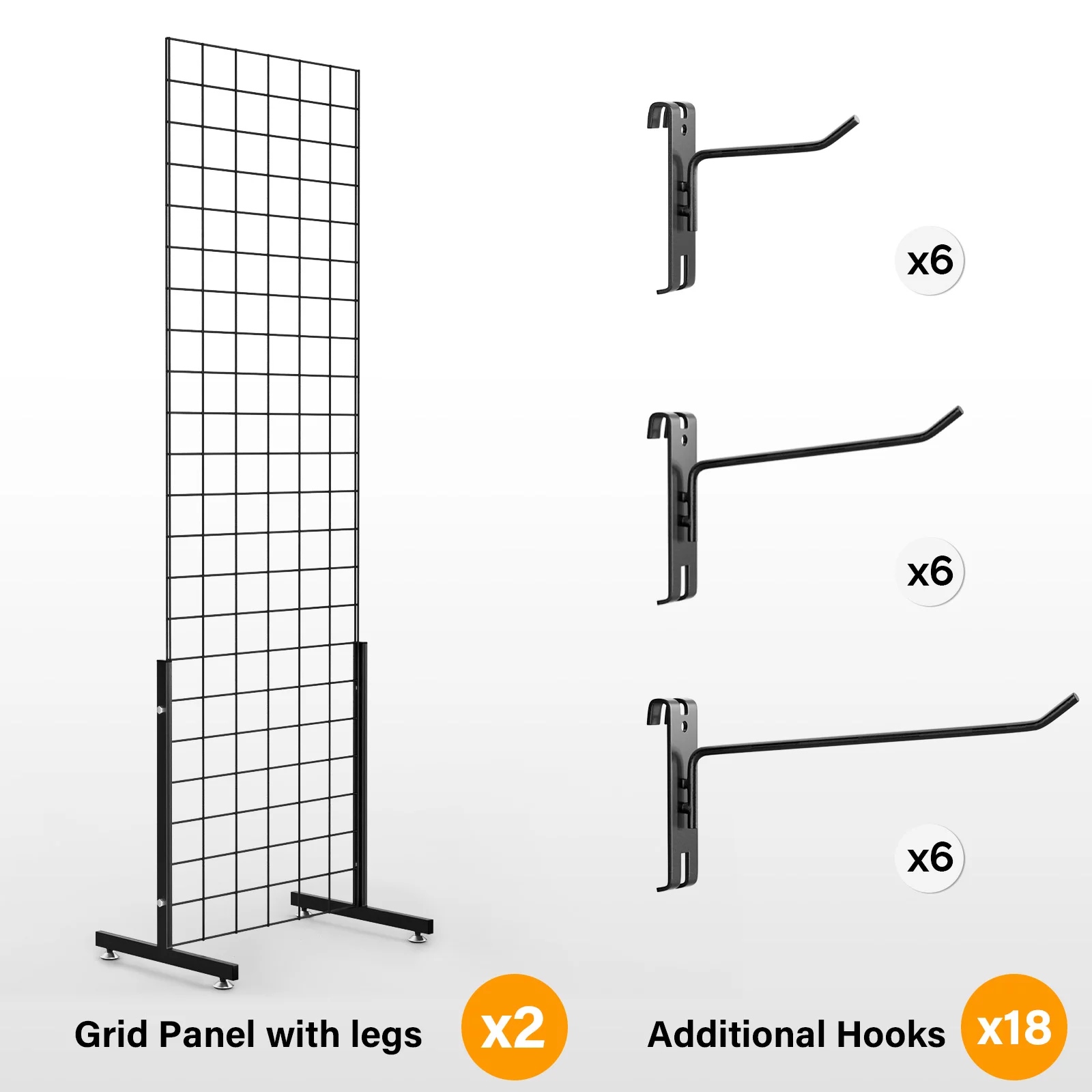Bonnlo 6' x 2' Wire Grid Panel Tower with T-Base Floorstanding, Wire Grid Wall Display Rack for Retail and craft show (2-Packs)