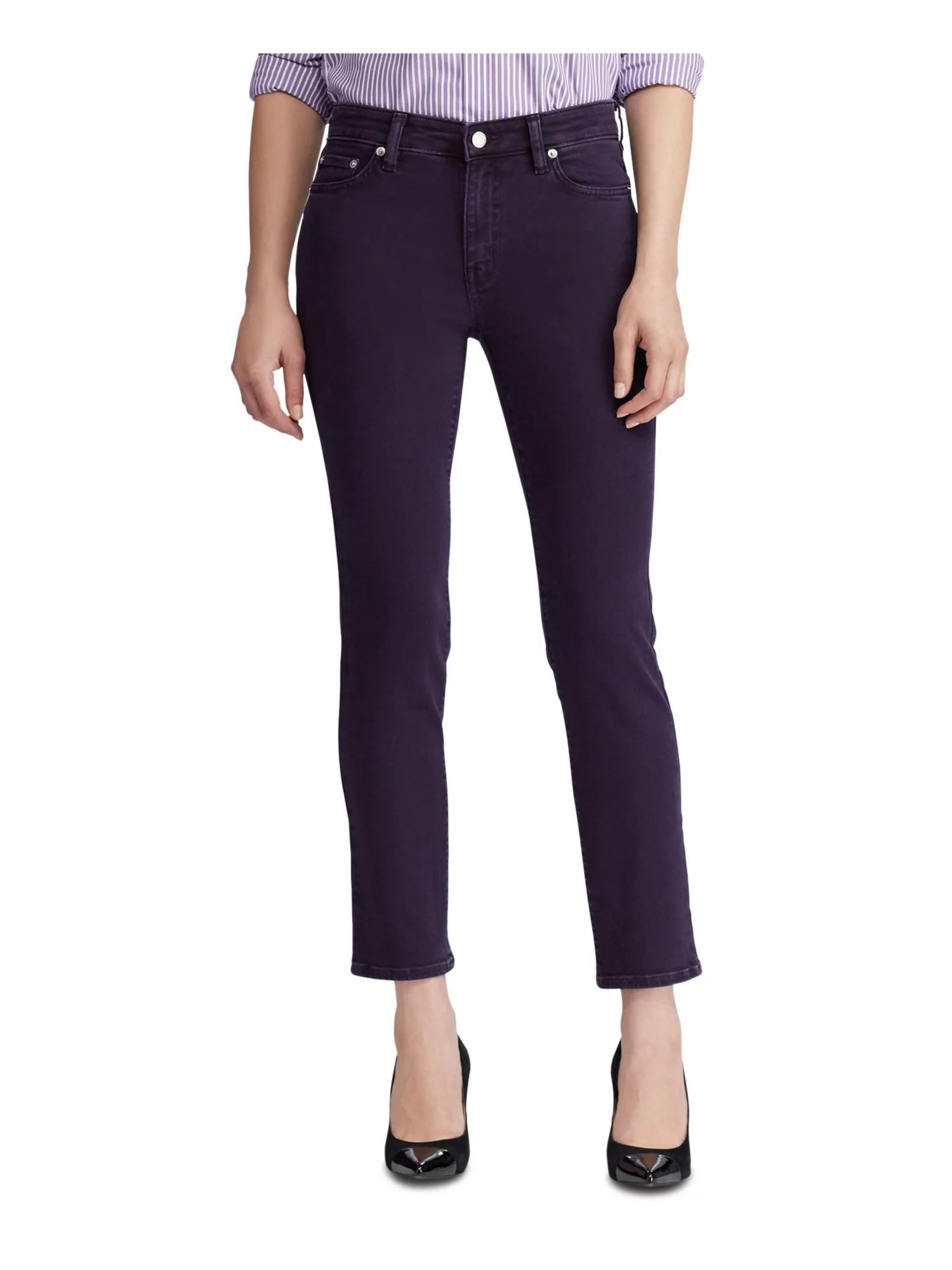 RALPH LAUREN Womens Purple Zippered Pocketed Ankle Straight leg Jeans Size: 10
