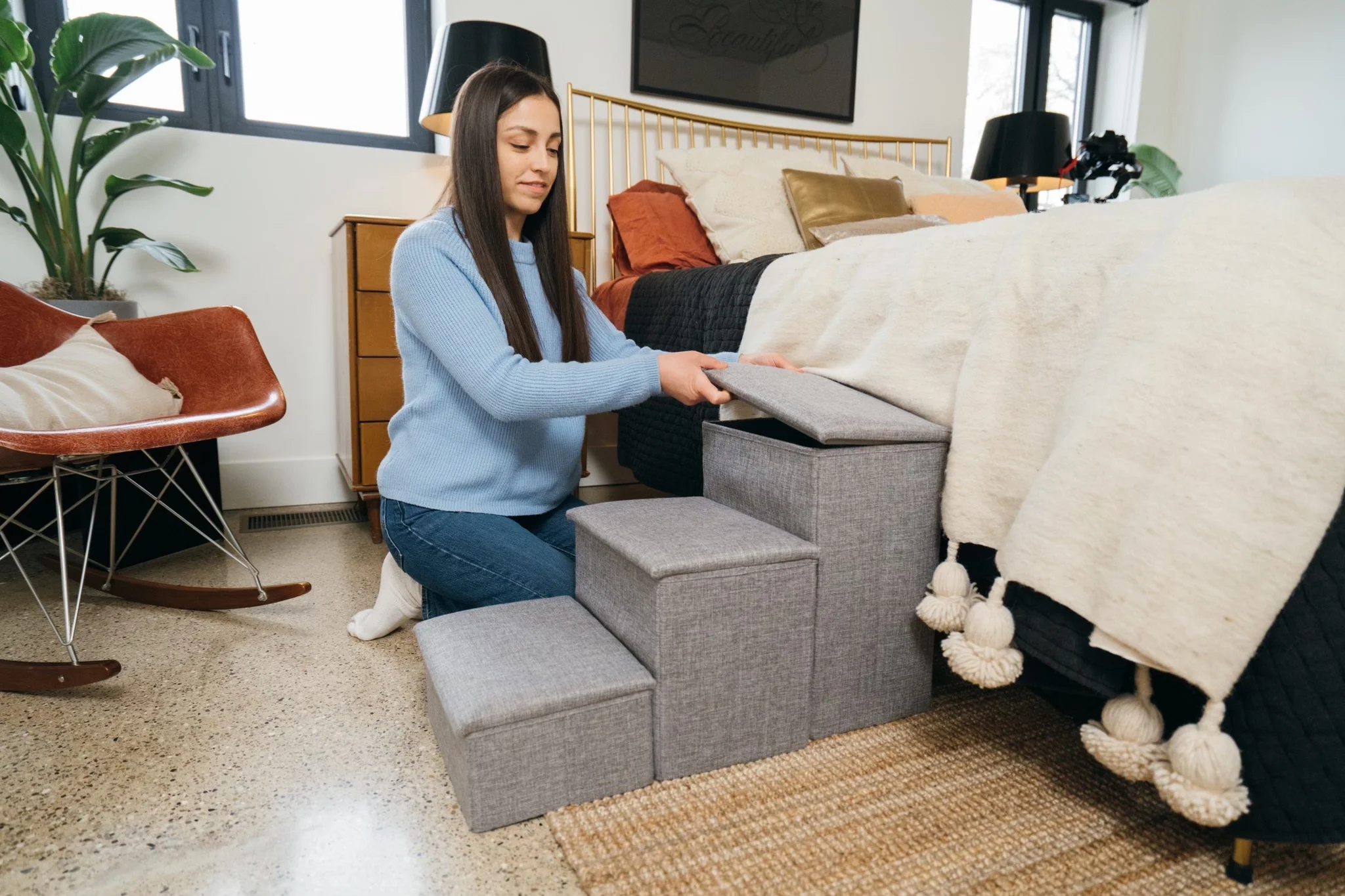 PET AWESOME Dog Stairs with Storage and Adjustable Steps for a Puppy, Small or Medium Dog