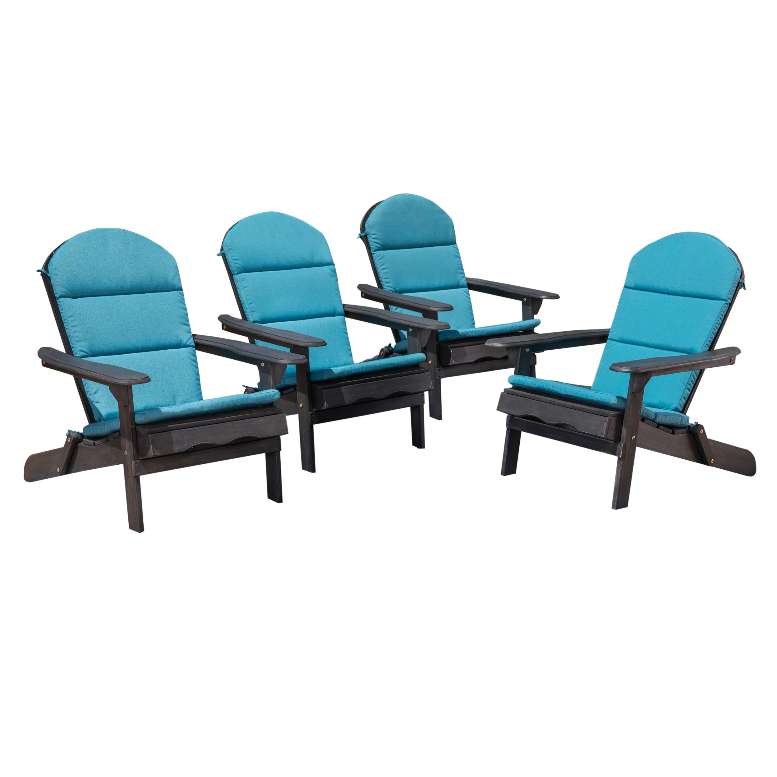 Ariel Outdoor Acacia Wood Folding Adirondack Chairs with Cushions (Set of 4), Dark Gray and Dark Teal