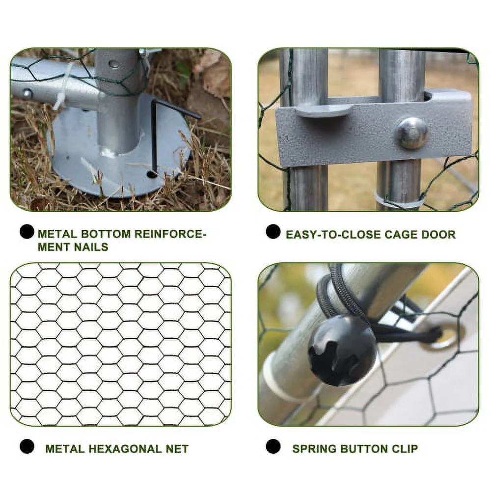 Large Metal Chicken Coop, Walk-in Chicken Run, Galvanized Wire Poultry Chicken Hen Pen Cage, Rabbits Duck Cages with Waterproof and Anti-Ultraviolet Cover for Outside(10' L x 6.6' W x 6.56' H)