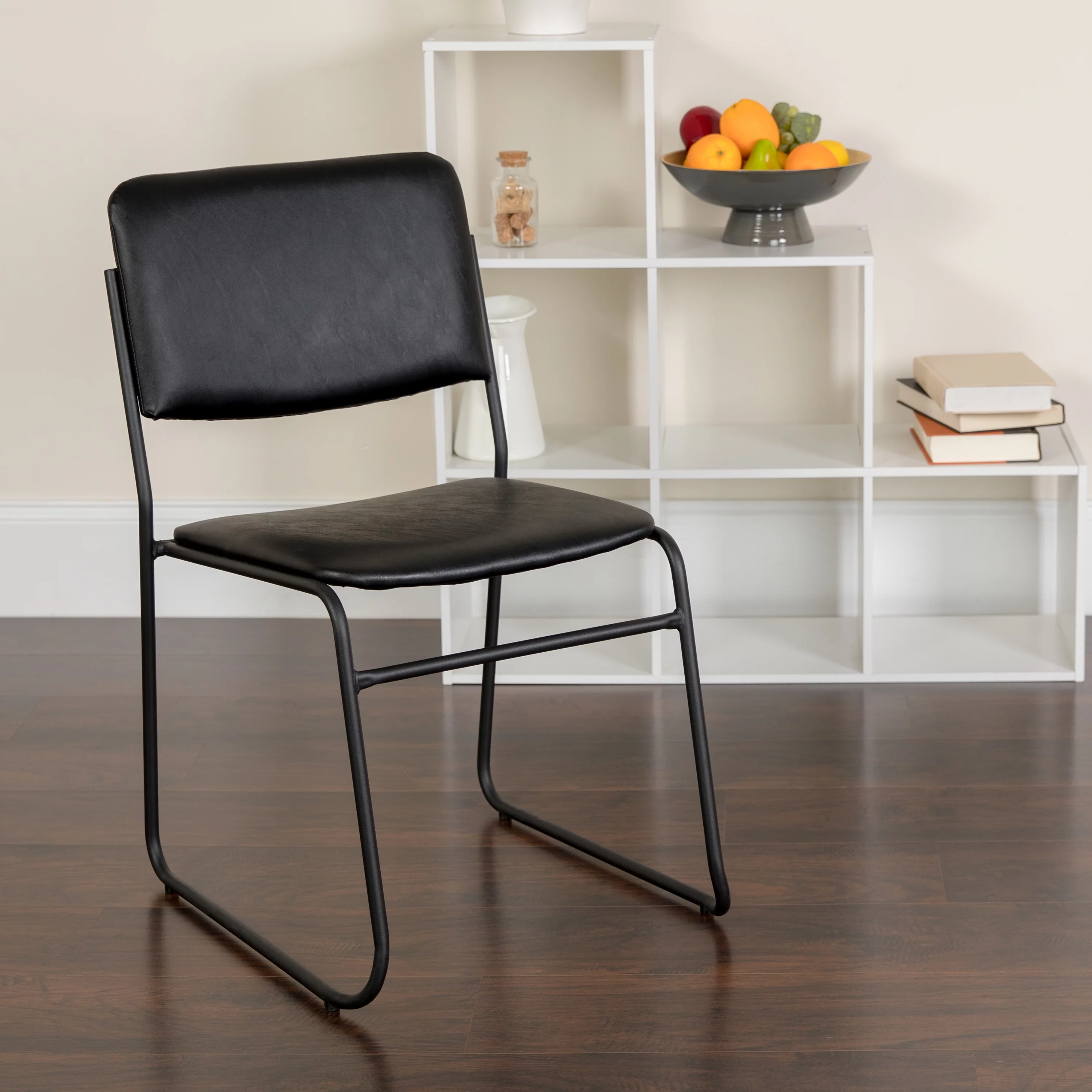 Emma + Oliver 500 lb. Capacity High Density Black Vinyl Stacking Chair