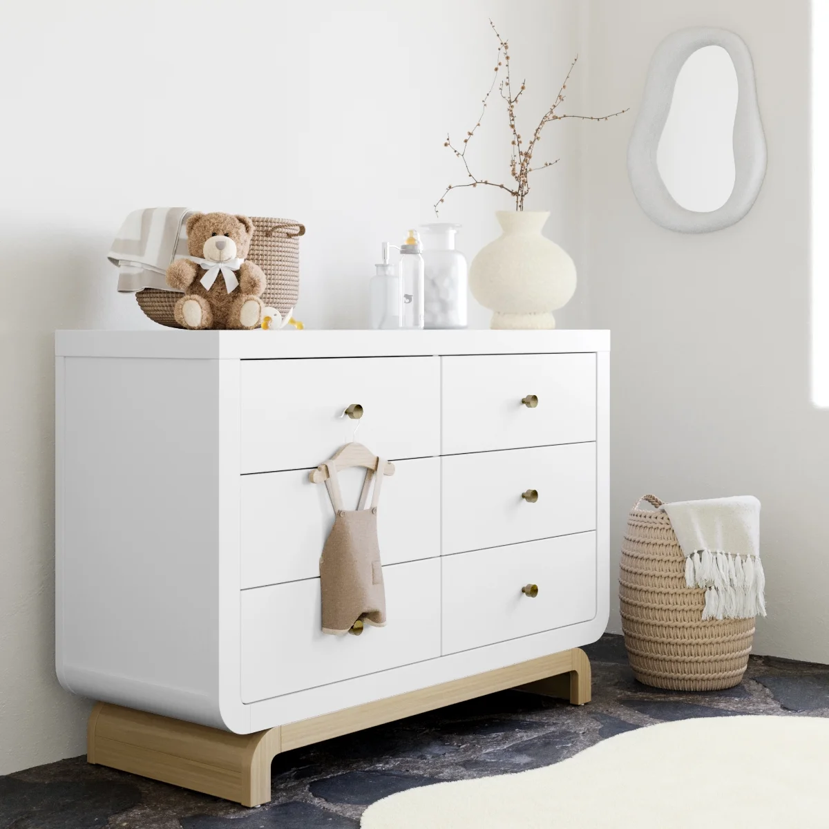 Storkcraft Santorini 6 Drawer Dresser, White with Driftwood