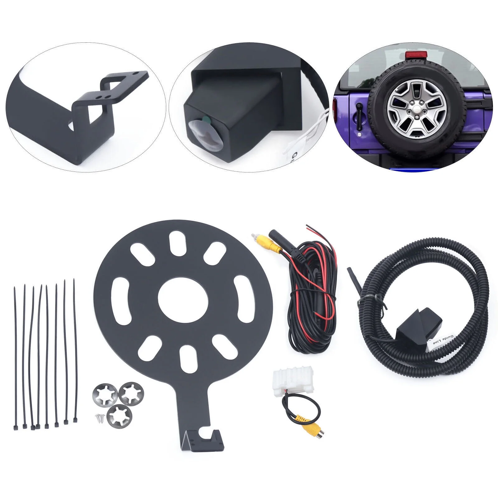Rear View Backup Camera Set w/ Spare Tire Bracket For 2007-2018 Jeep Wrangler JK
