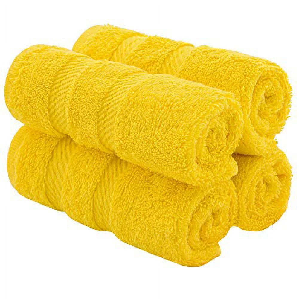 American Soft Linen 4 Piece 100% Turkish Cotton Washcloth Set, Lemon Yellow)