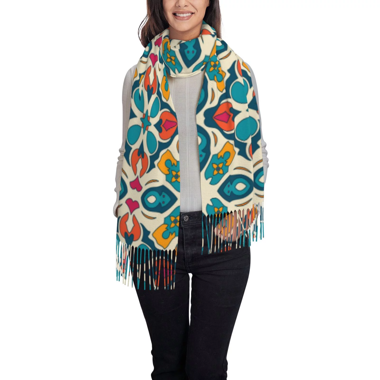 ZNDUO Geometric Morocco Style Pattern Pashmina Shawls,Wraps Winter Warm Soft Scarf for Women