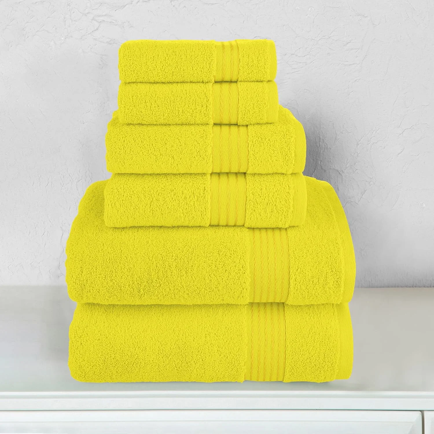 Turkish Linens Luxury Spa and Hotel Quality Premium Cotton 6-Piece Towel Set (2 x Bath Towels, 2 x Hand Towels, 2 x Washcloths), Yellow