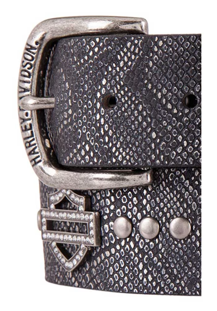Harley-Davidson Women's Studded Bling Snake Leather Belt, Black HDWBT11450 (M), Harley Davidson