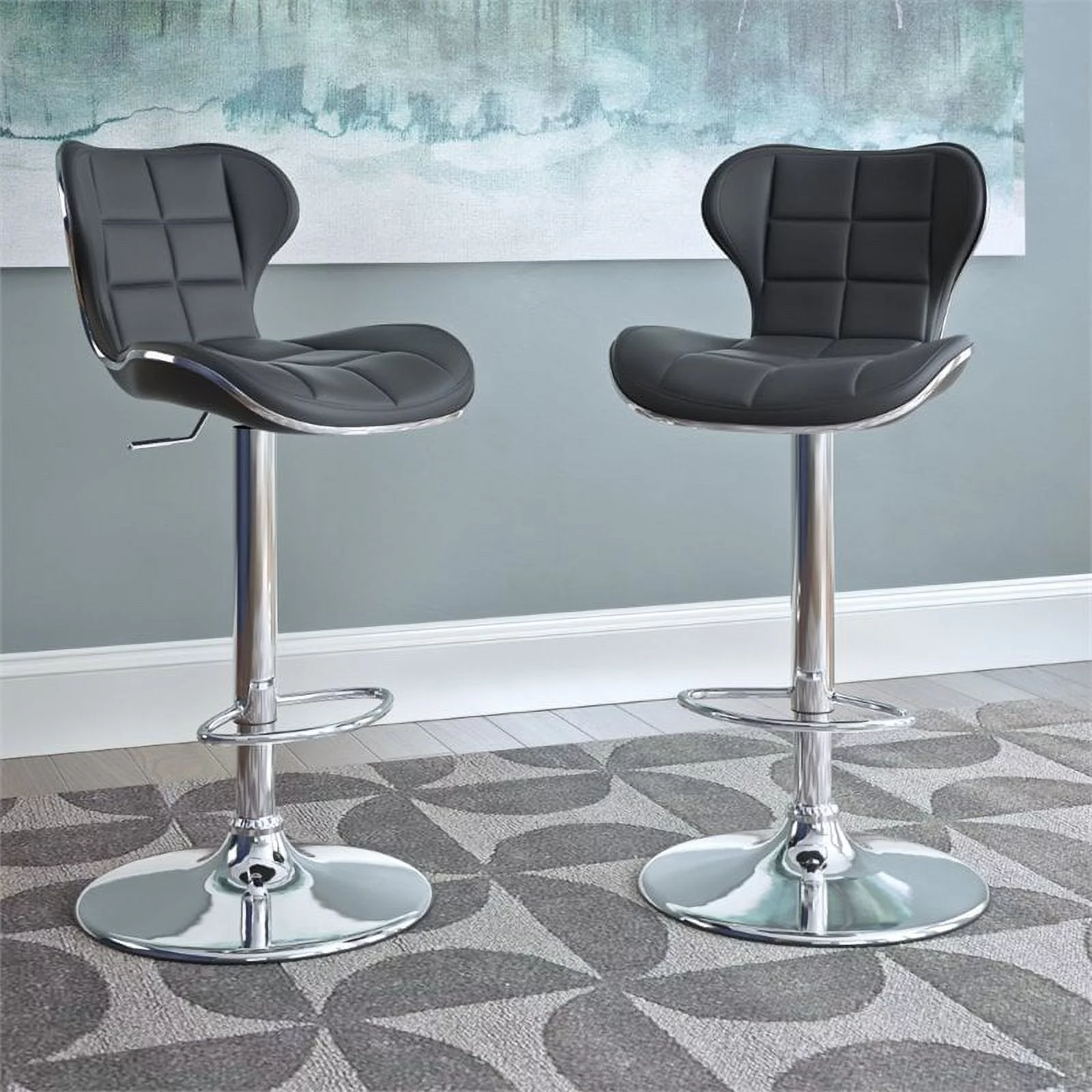 Kingfisher Lane Adjustable Bar Stool in Black Bonded Leather (Set of 2)