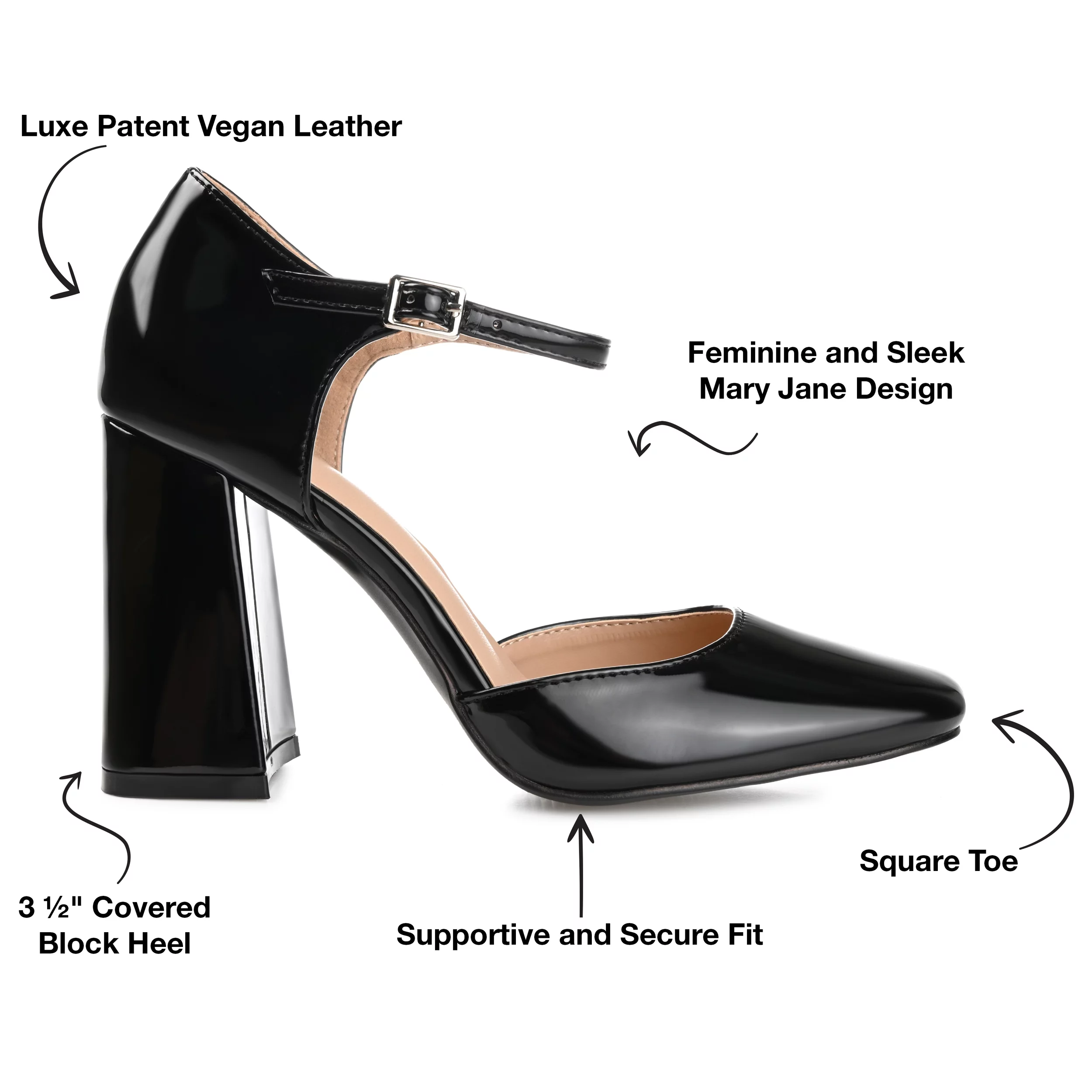 Journee Collection Womens Hesster Mary Jane Mid Block Heel Square Toe Pumps