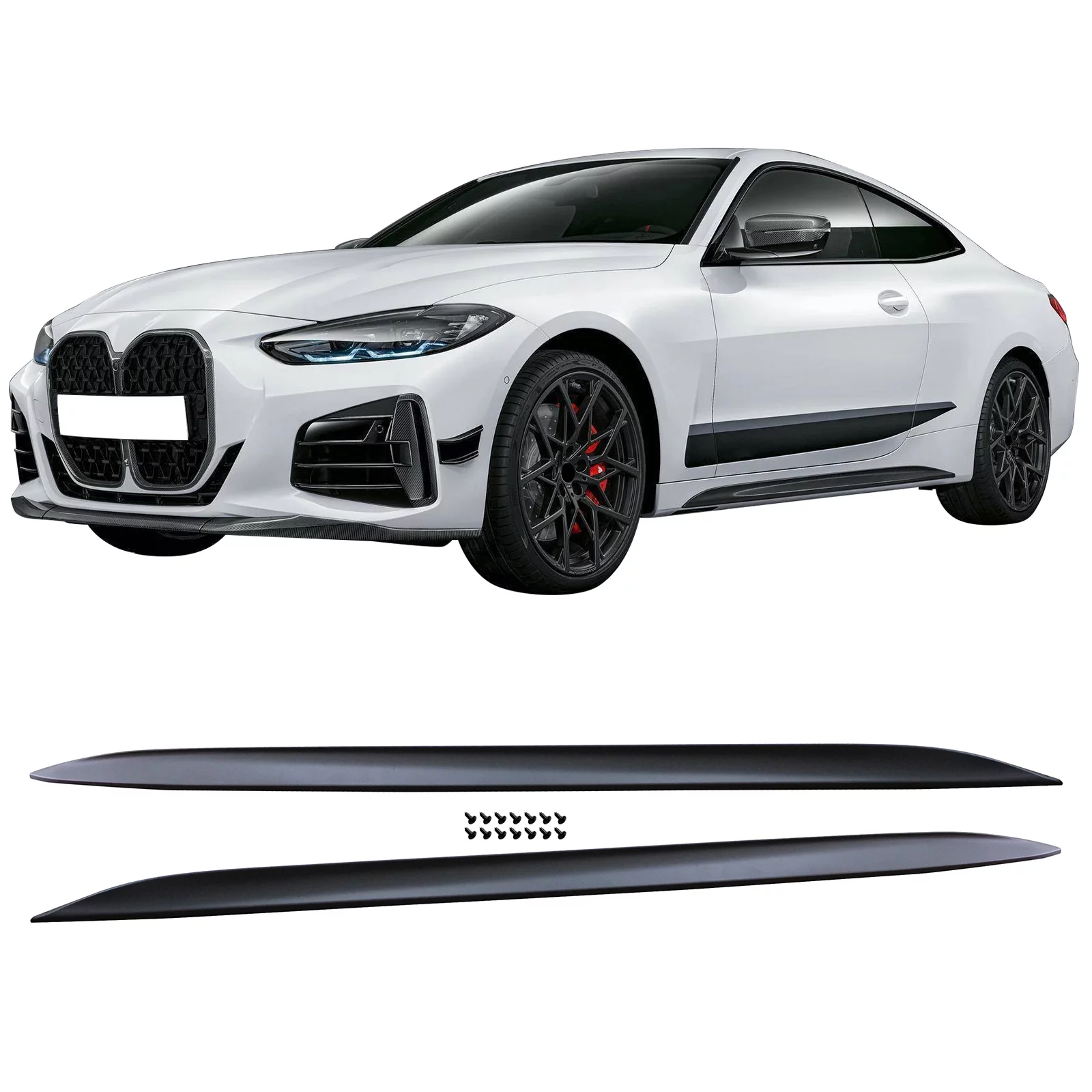 Ikon Motorsports Side Skirts Compatible With 2021-2023 BMW G22 G23 4-Series 430i M440i M-Performance Style Unpainted Black PU Rocker Panel Moulding Extension Diffusers Lips 2Pieces