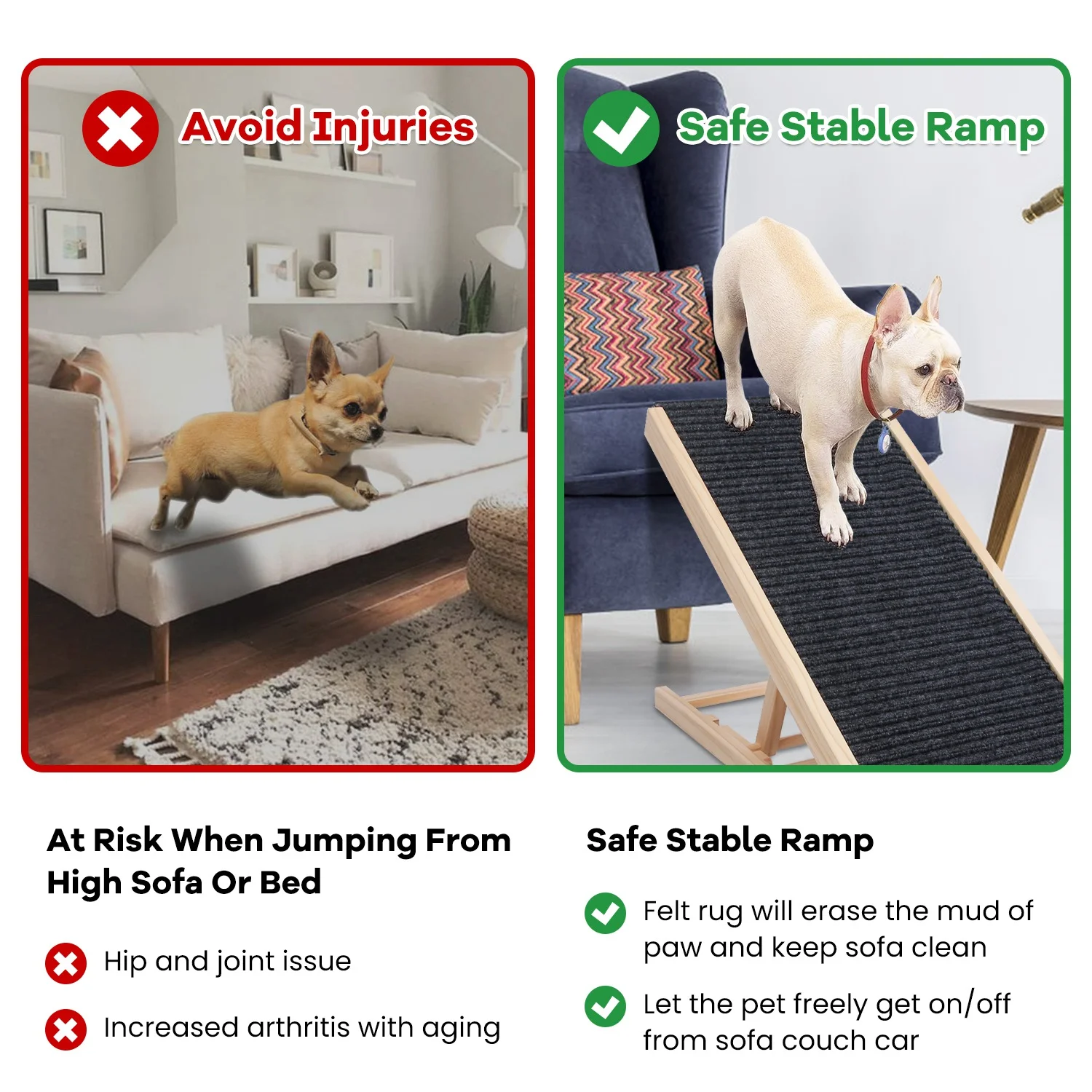 Adjustable Folding Wooden Pet Ramp, iMounTEK Portable Dog Cats Ramp for Bed and Car, Non Slip Dog Ramp with 2 Levels Height Adjustable for Couch Car SUV, Up to 61LBS Load - L