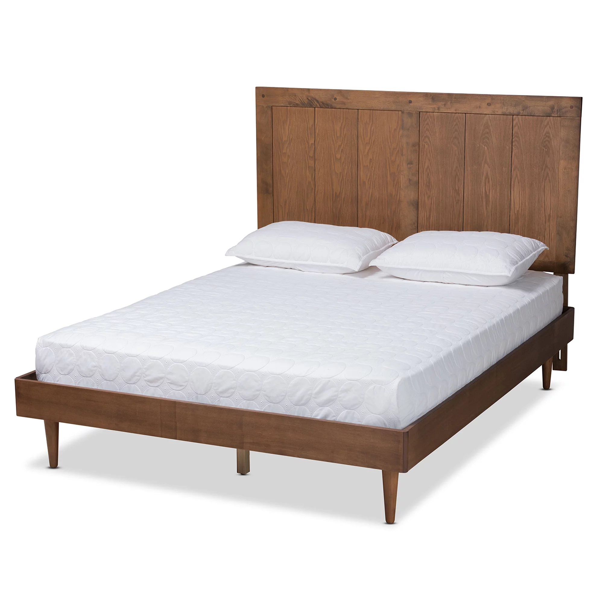 Baxton Studio Nicola Mid-Century Wood Back Support Platform Bed, King, Ash Walnut