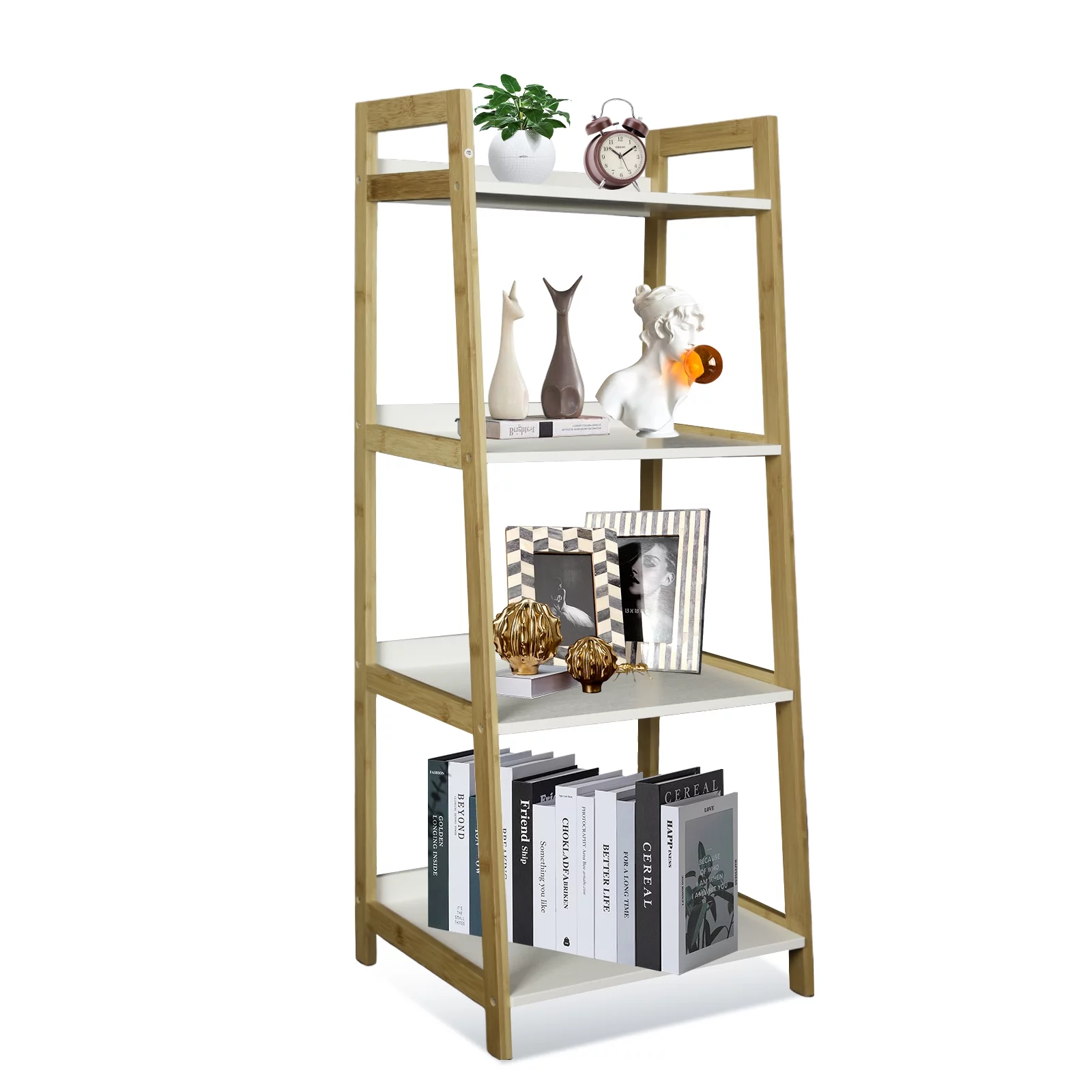 Fionafurn 4-Tier Ladder Shelves Display Plant Stand, Utility Free Standing Industrial Style Bookcase