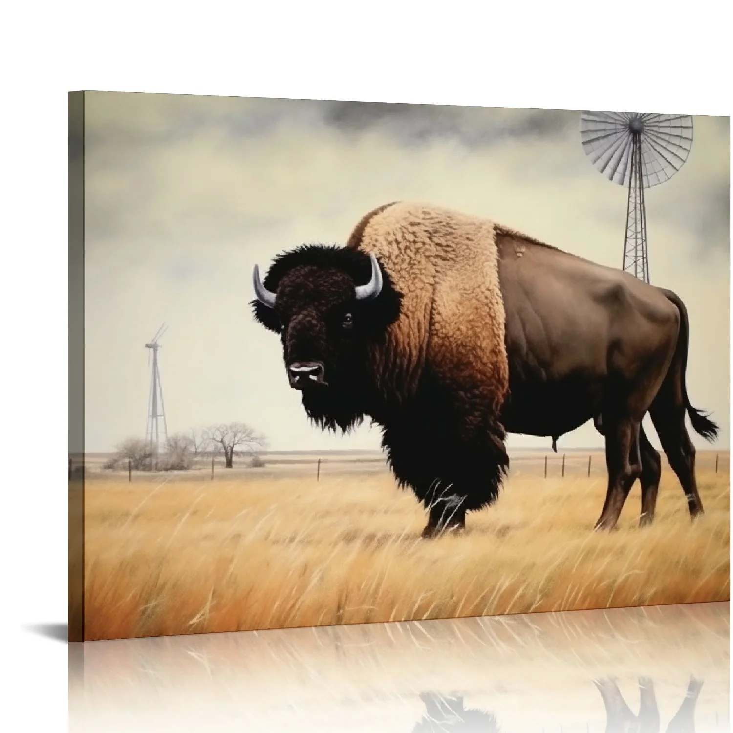 Nawypu The Bison by Lori Deiter 20x16 inch Framed Art Print Picture Buffalo Windmill Field Plains