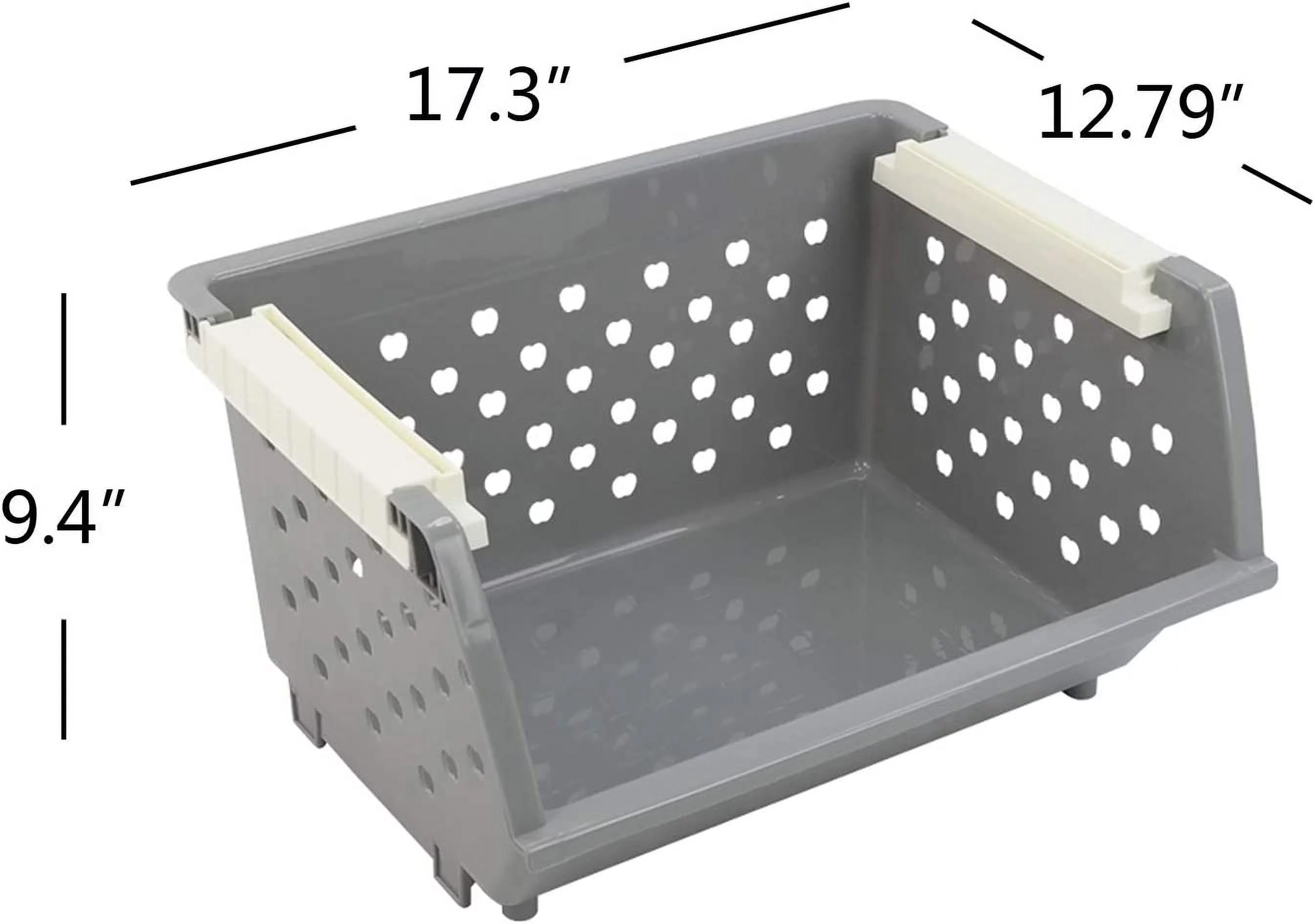 BSL 4-Pack Plastic Stacking Storage Basket, Stackable Organizer Bin, Gray
