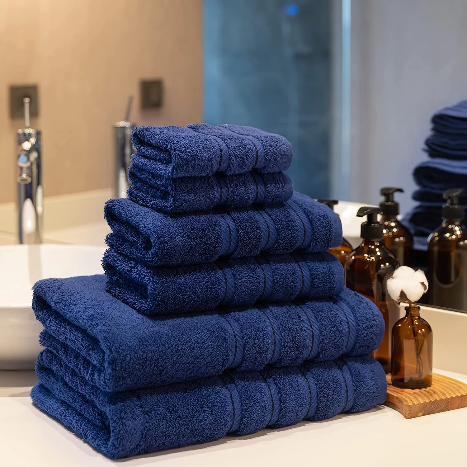American Soft Linen Towel Set, 2 Bath Towels 2 Hand Towels 2 Washcloths Super Soft and Absorbent 100% Turkish Cotton Towels for Bathroom and Kitchen Shower Towel Navy Blue