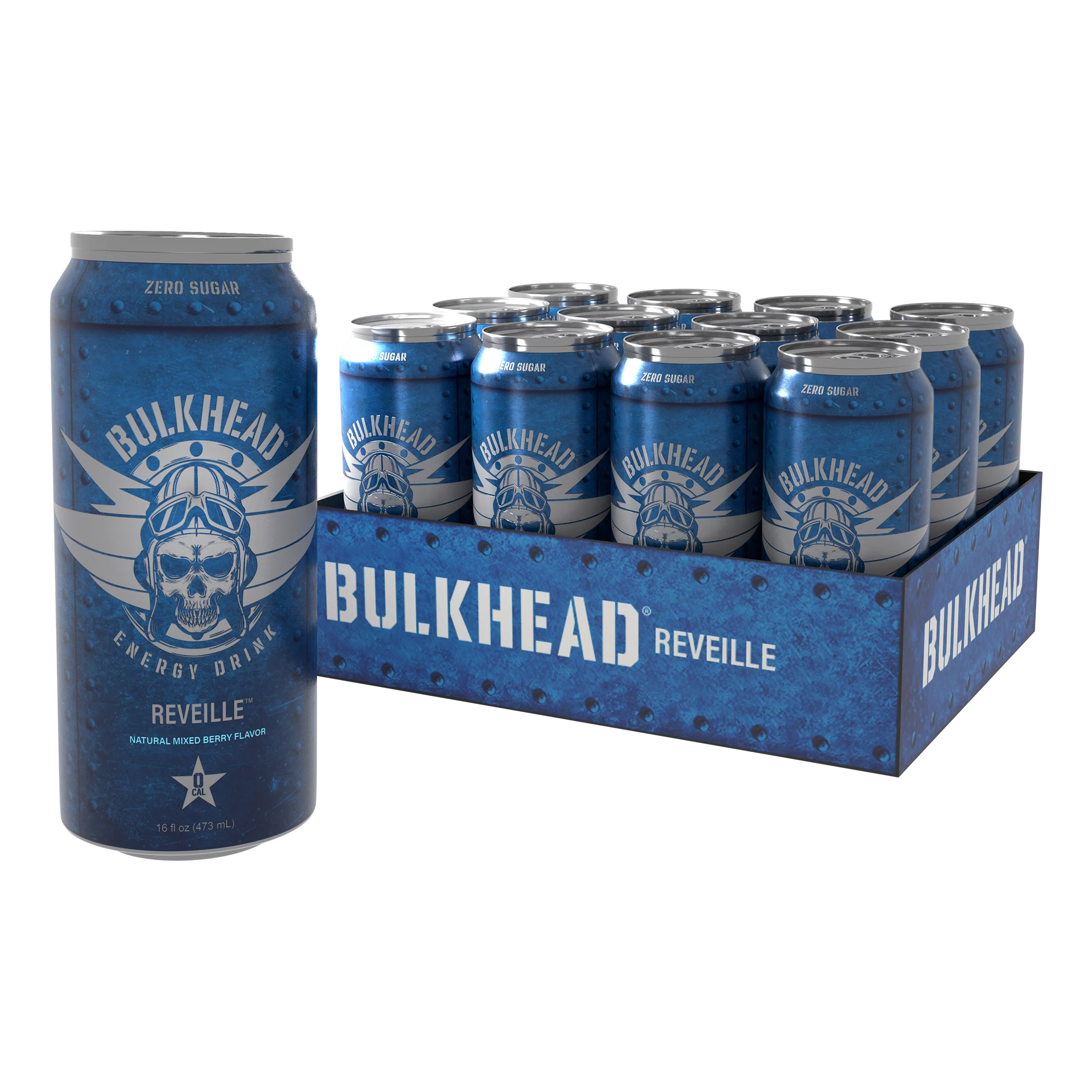 BULKHEAD ENERGY® Reveille™️, Sugar Free Energy Drink with Nootropics, Mixed Berry, 16 oz (12 Pack)