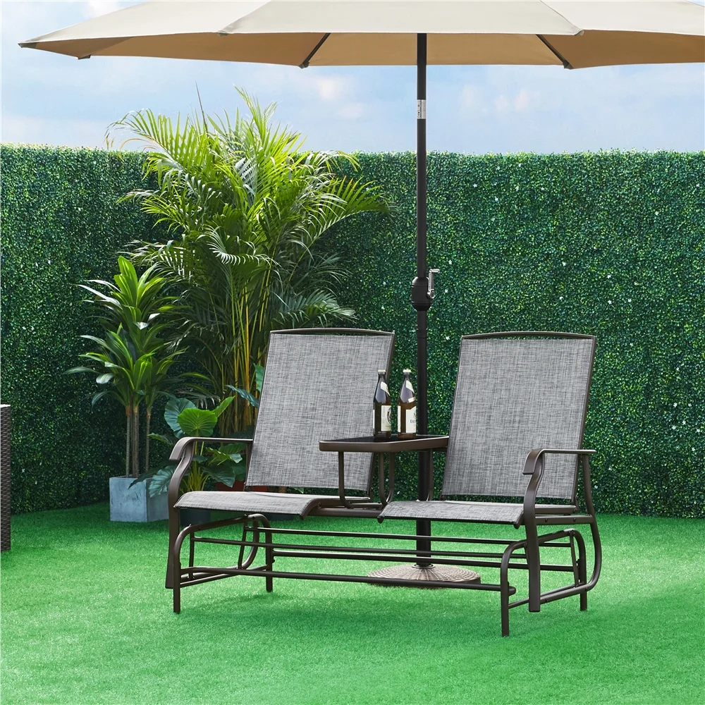 SmileMart 2-Seater Texteline Fabric Glider Bench with Table for Outdoor