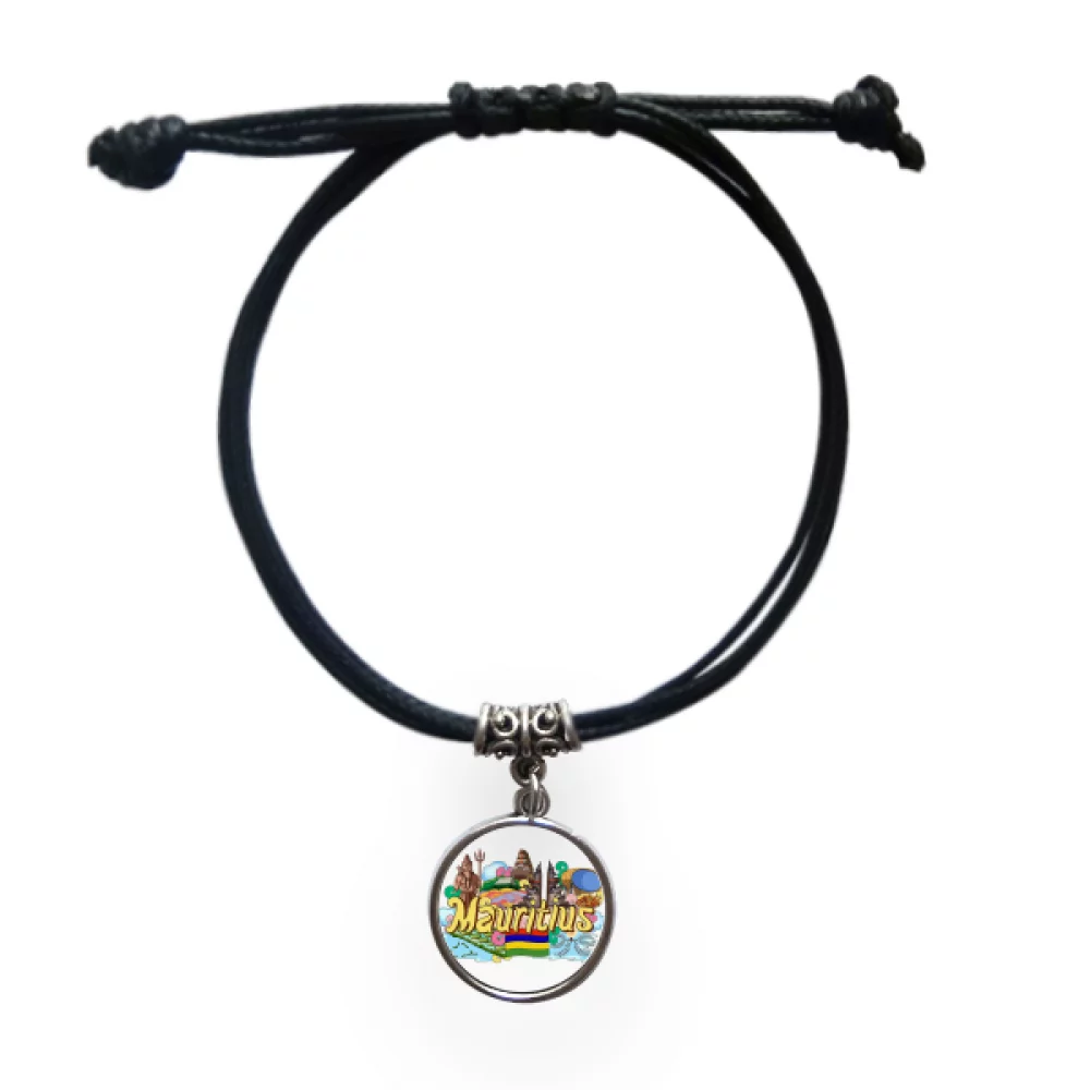 Seven Coloured Earth Mauritius Graffiti Bracelet Leather Rope Wristband Black Jewelry