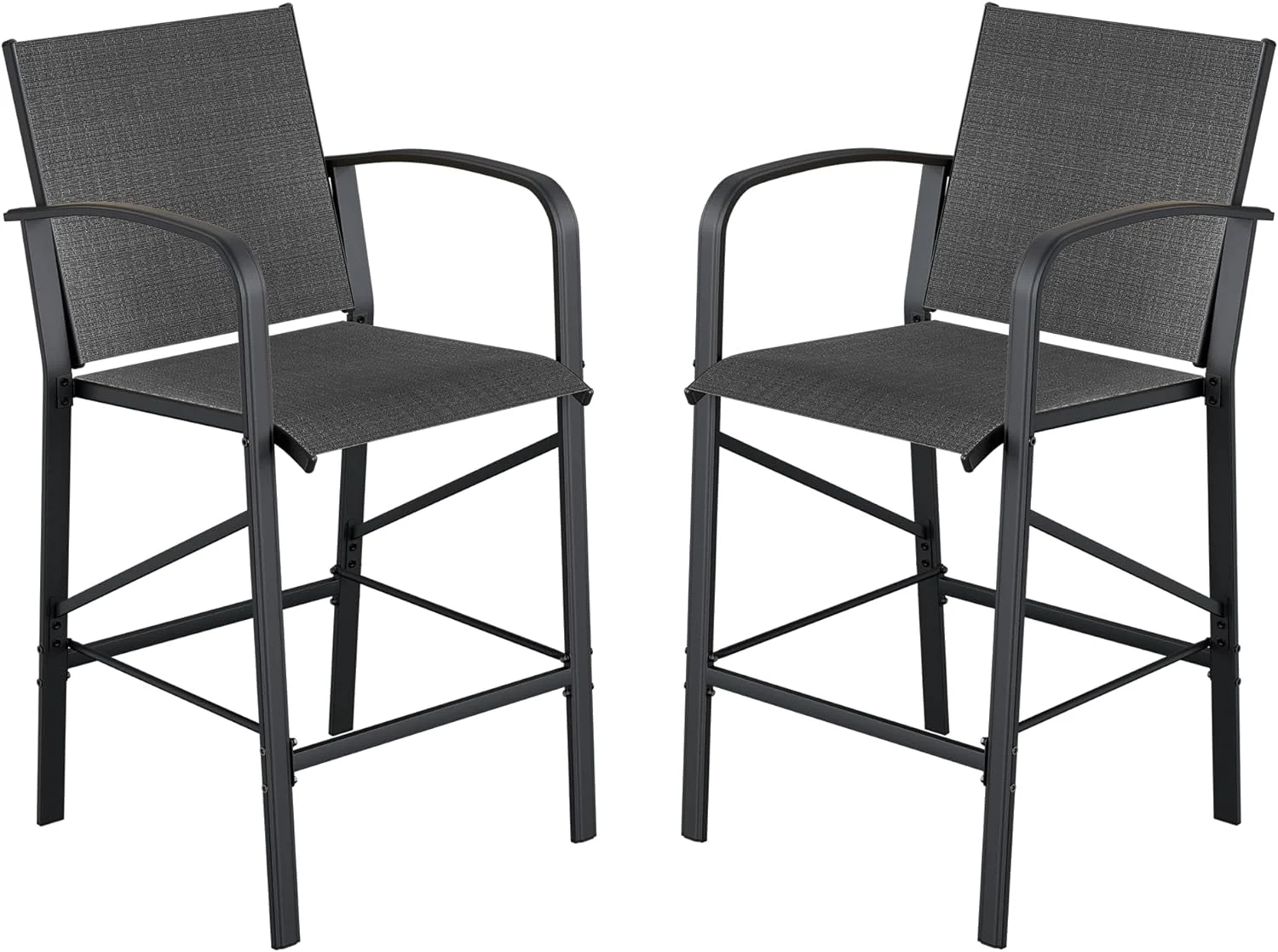 UDPATIO Patio Bar Chairs Set of 2, Outdoor Bar Height Stools, Metal Frame Textilene Tall Barstool with Backs Armrest, High Top Seating for Porch, Deck, Garden, Backyard, Pool, Grey
