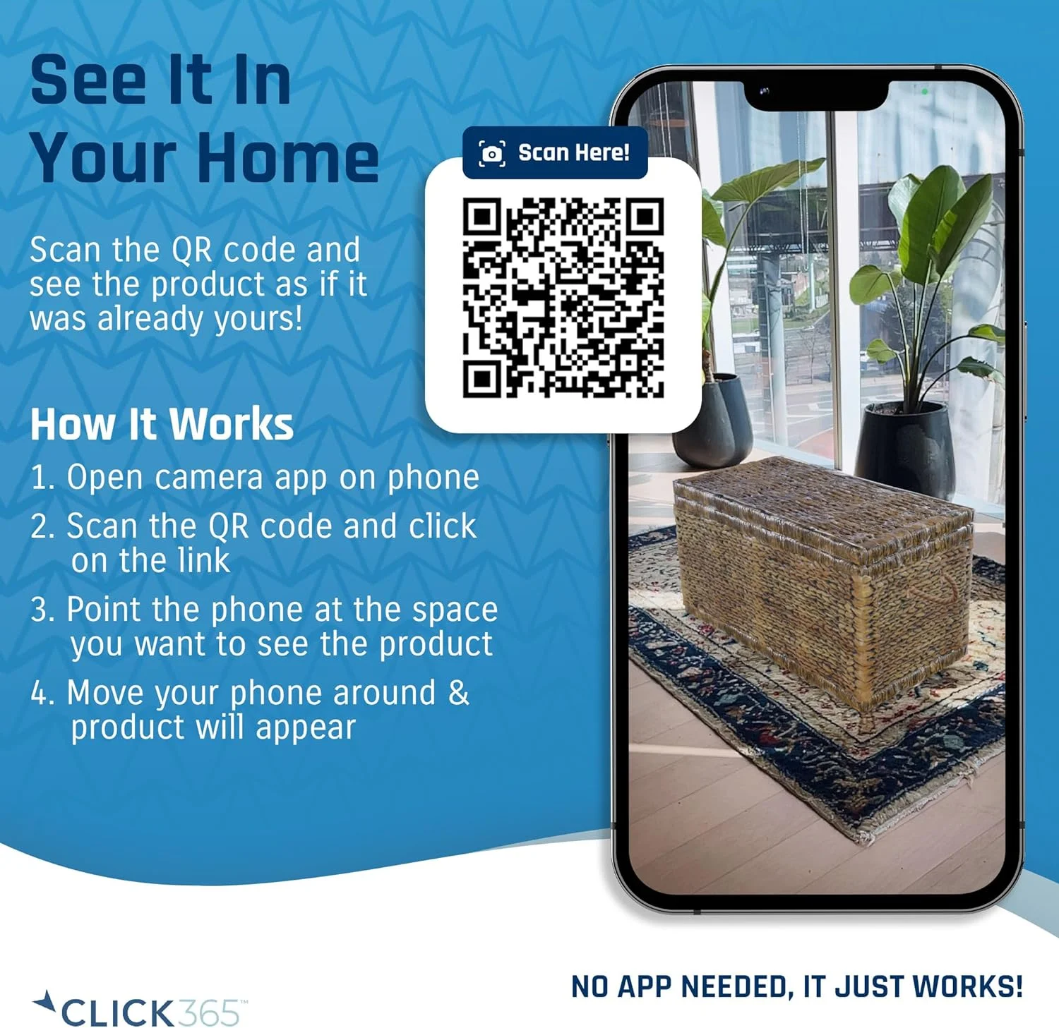 Click365 Storage Trunk, Farmhouse Style, Extra Large (33”), Deep, Woven Wicker Chest With Metal Frame, 2 Handles, Flip Top Lid and Stay Open Safety Hinges, Sustainable Eco Material, Rustic Brown