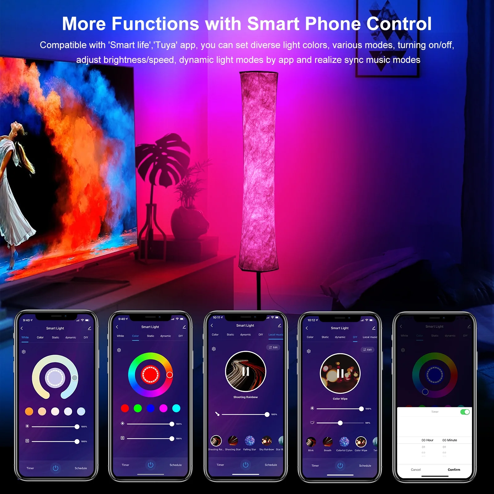 Floor lamp,Mode/diy With And 32 Mode/ Diy Sync/ And Voice A C85-265v 11w Lamp Supported App Floor Lamp Mode/ Diy Study Room Cafe Voice 32 Diy Sync/ Ideal Various Scenes. Qisuo