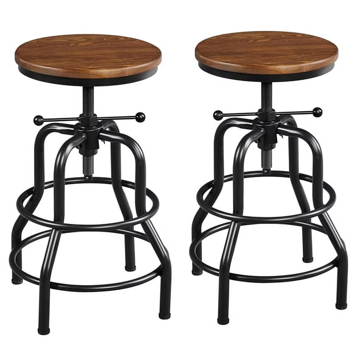SMILE MART 2pcs Vintage Metal Industrial Bar Stool Counter Height for Kitchen Bar, Brown