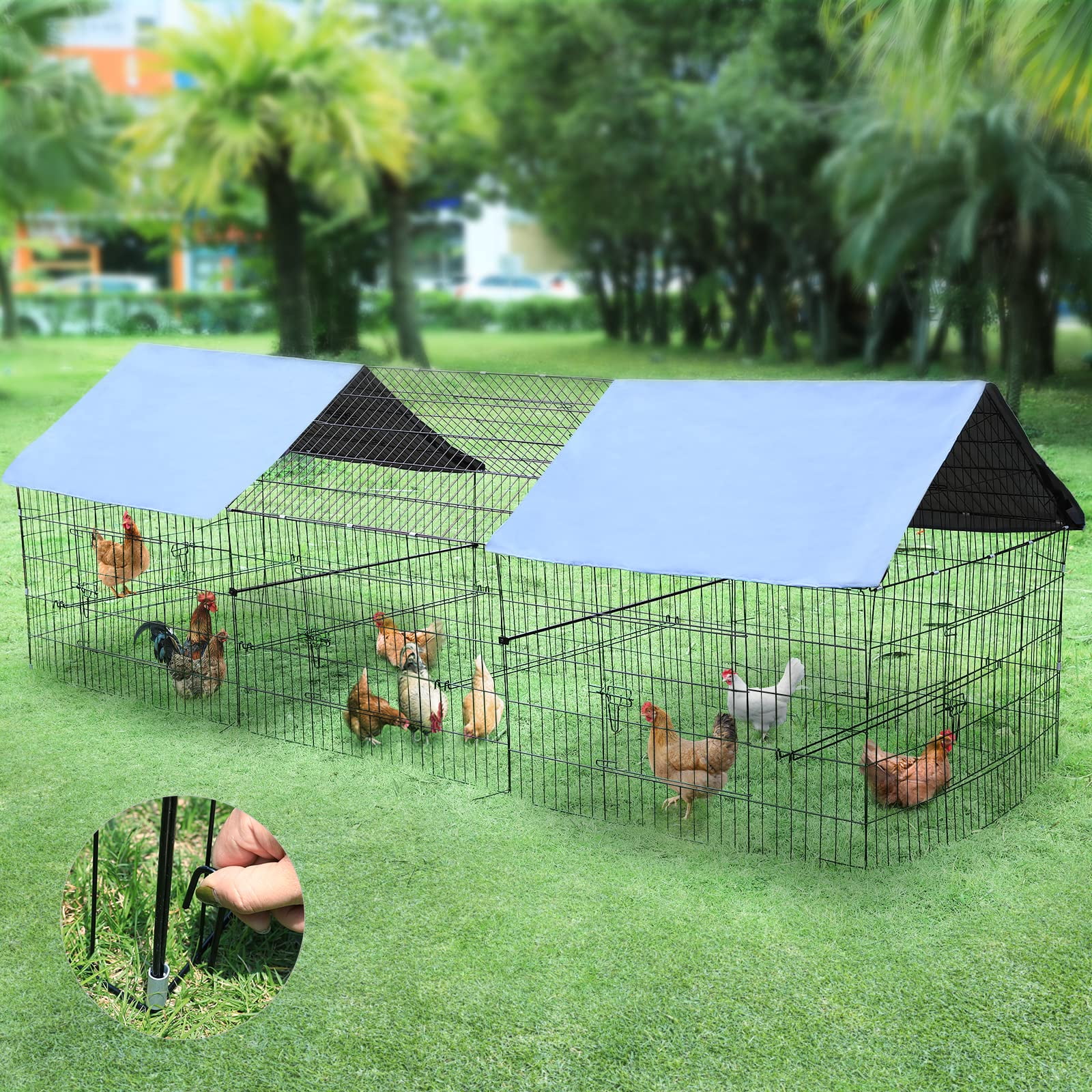RichYa Metal Chicken Coop Duck Cage Pens Crate Fence Pet Playpen with 6 Doors
