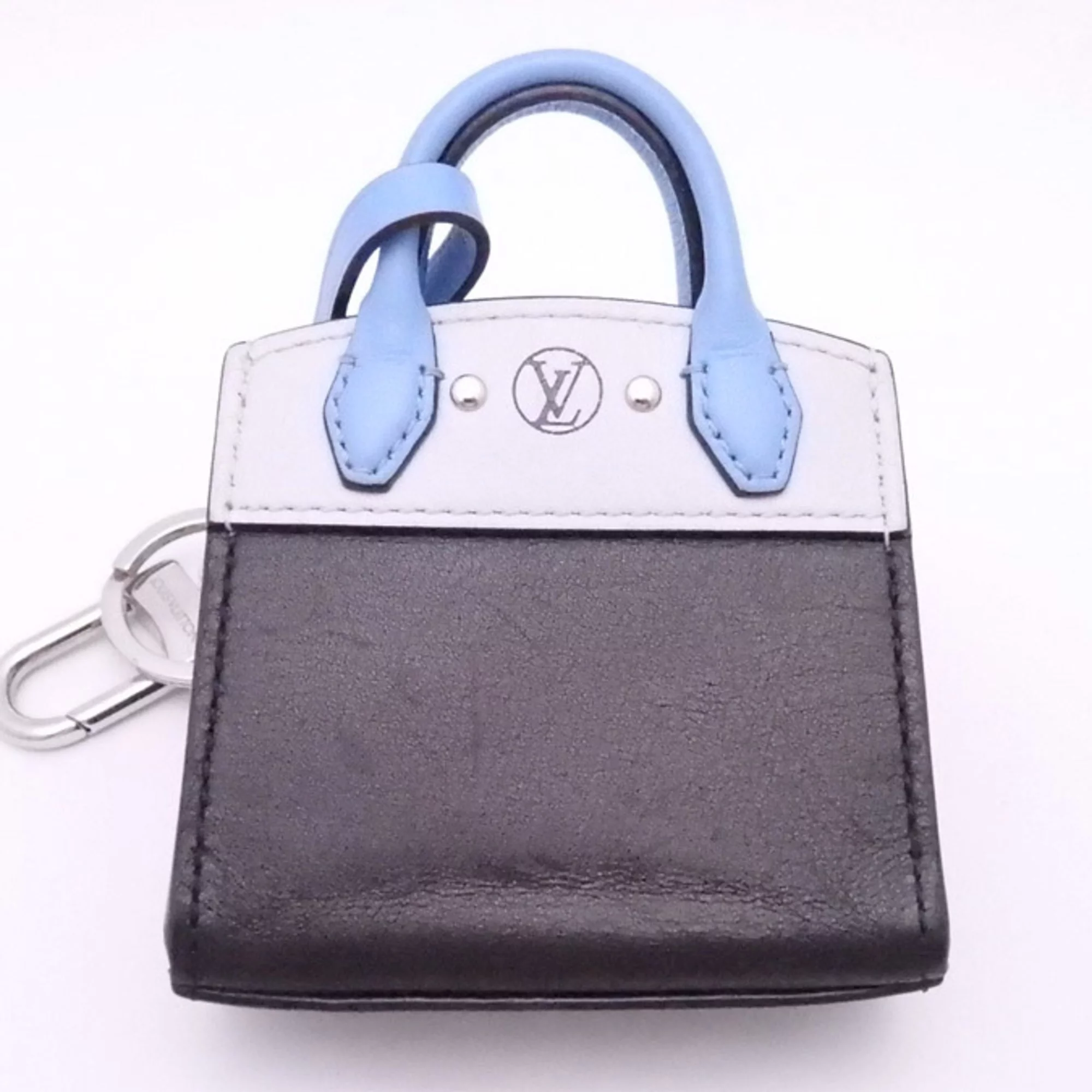 Pre-Owned Louis Vuitton LOUIS VUITTON Bag Charm Key Ring City Steamer Black x Silver Leather MP1789 (Good)