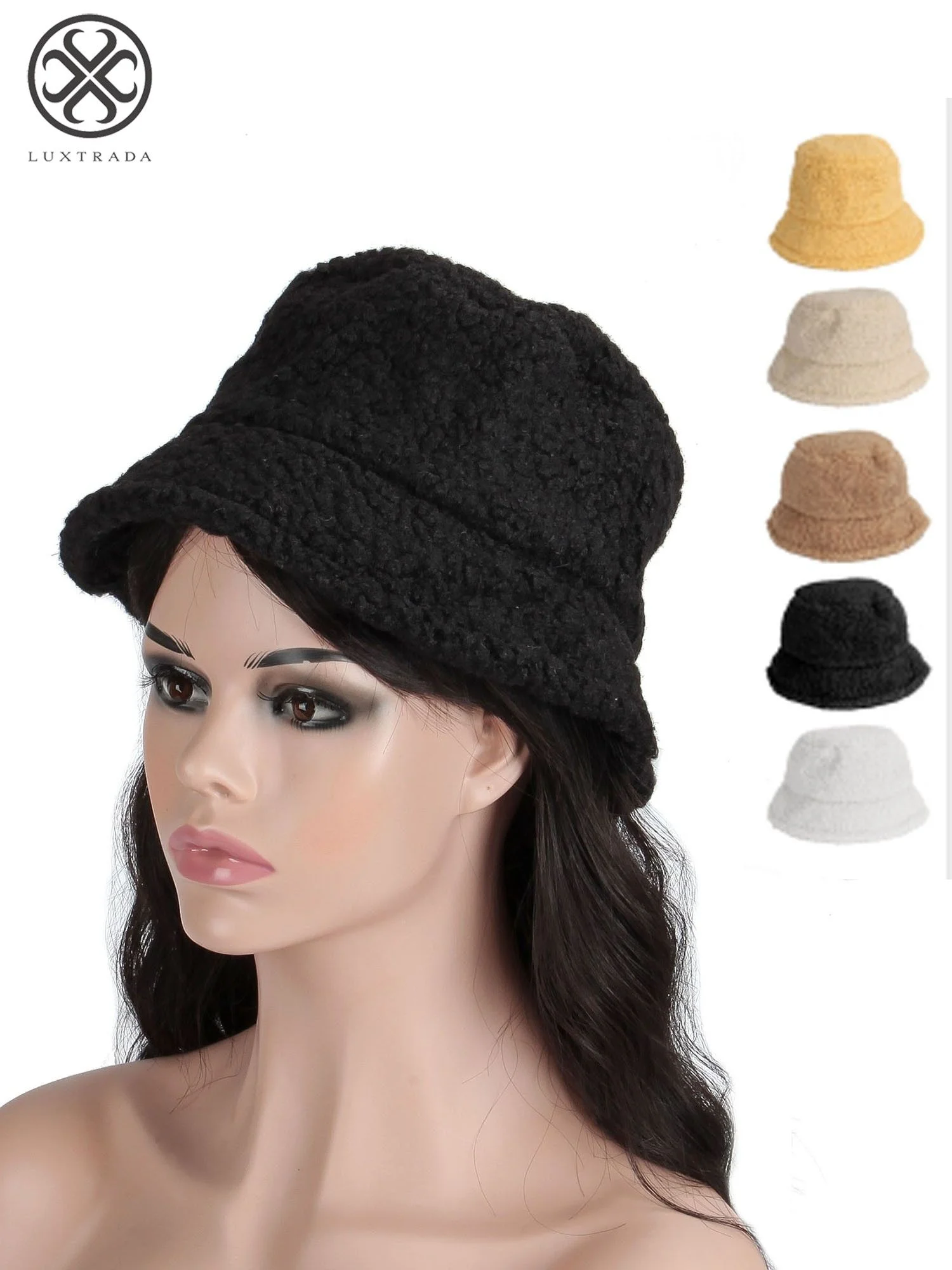 Luxtrada Outdoor Women Winter Bucket Hat Faux Fur Wool Warm Cloche Hats Fisherman Cap