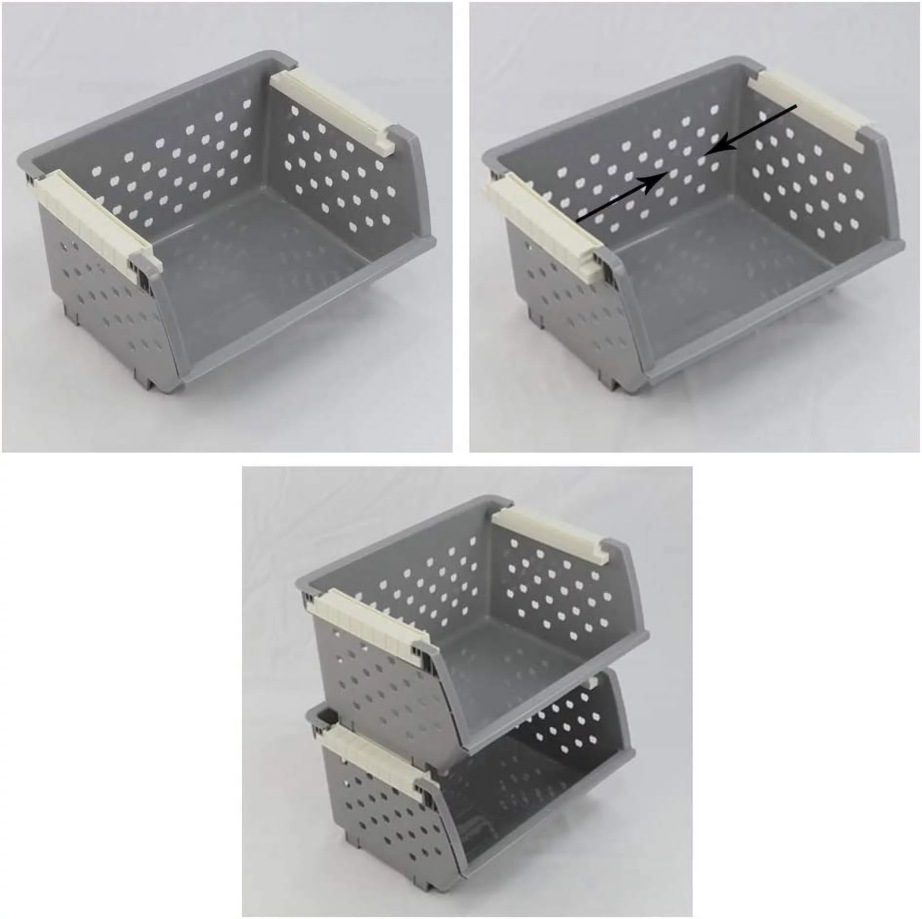 BSL 4-Pack Plastic Stacking Storage Basket, Stackable Organizer Bin, Gray