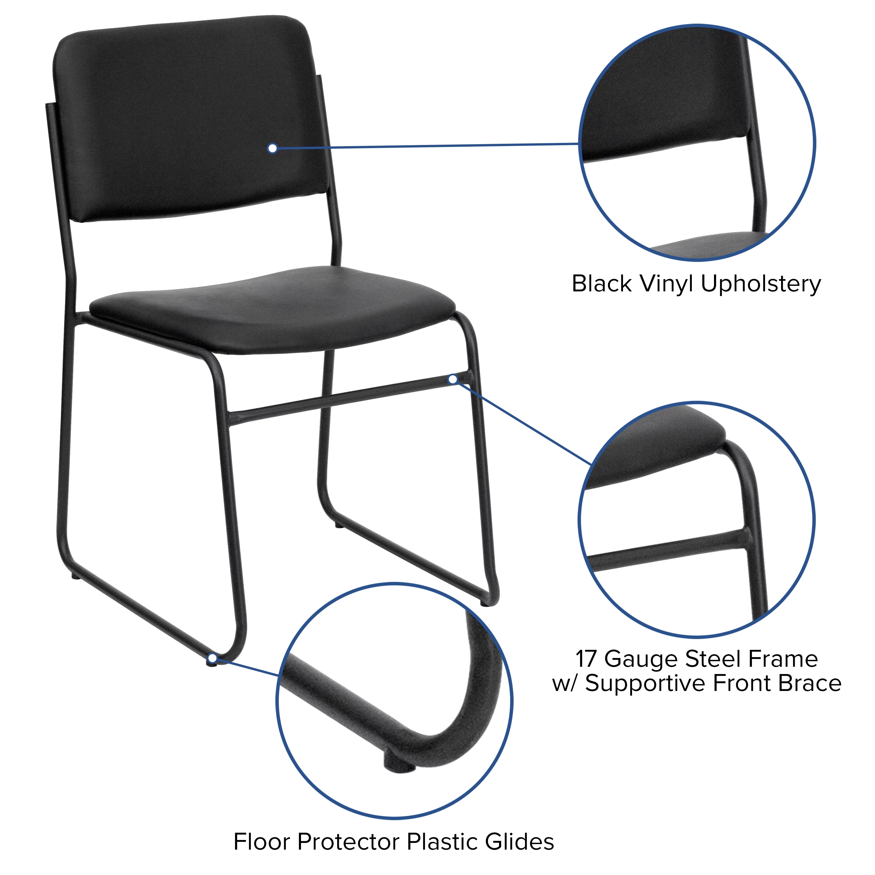 Emma + Oliver 500 lb. Capacity High Density Black Vinyl Stacking Chair